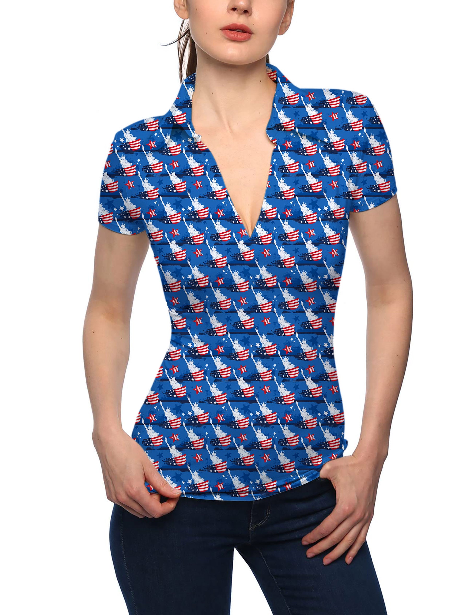 Women's The Statue of Liberty V Neck Golf Polo