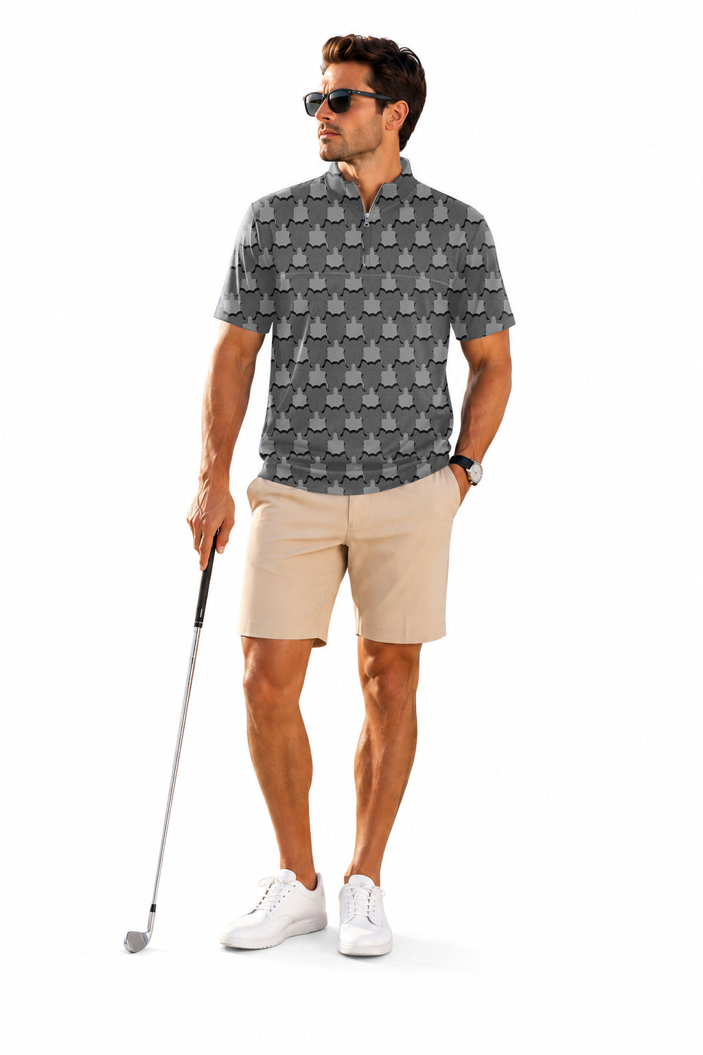 Men's Short Sleeve Quarter Zip Golf Pullover   The back of an elephant Embroidery