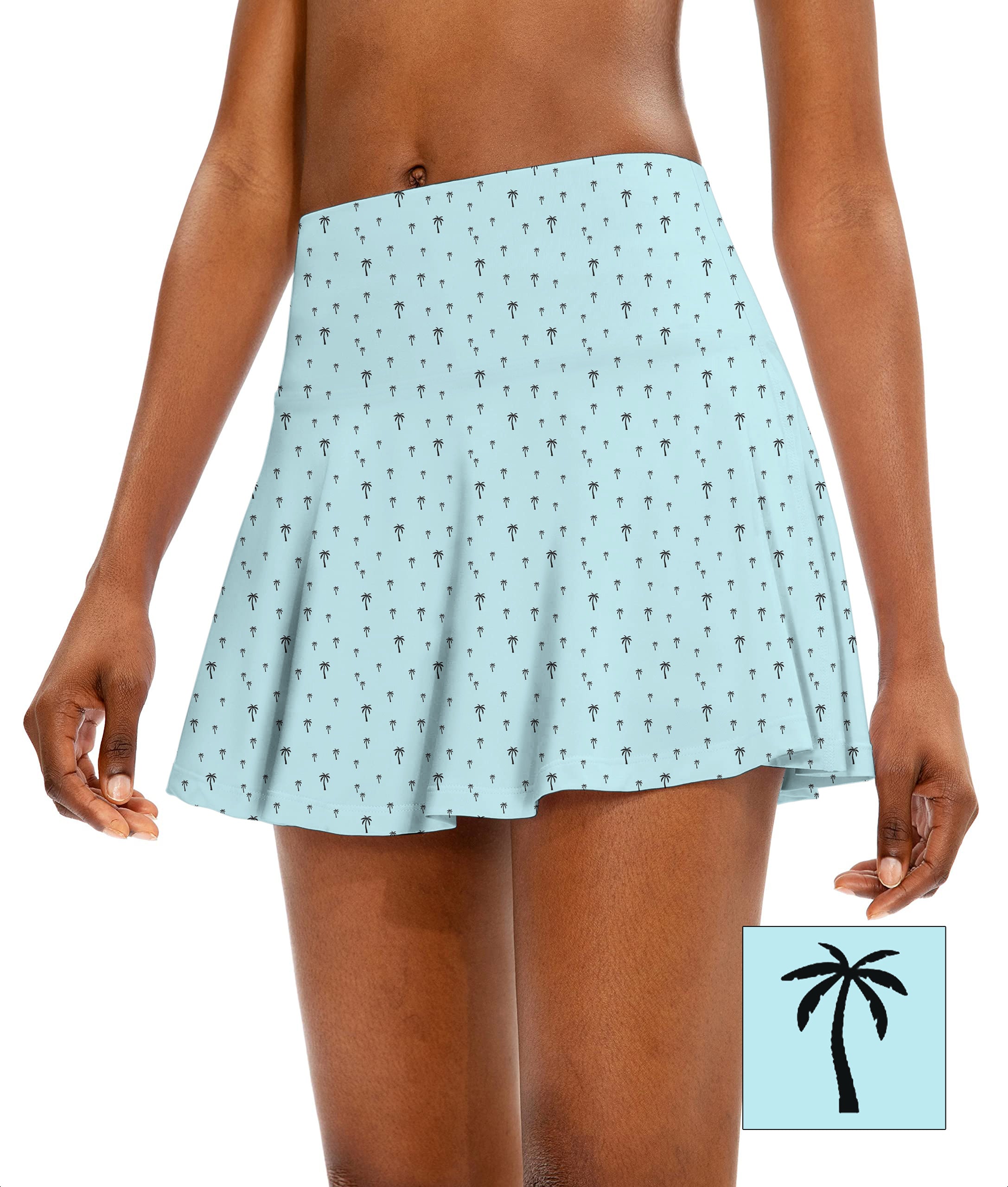 light blue palm Women's Athletic Golf Skorts Flared Skirts Custom The Background Color