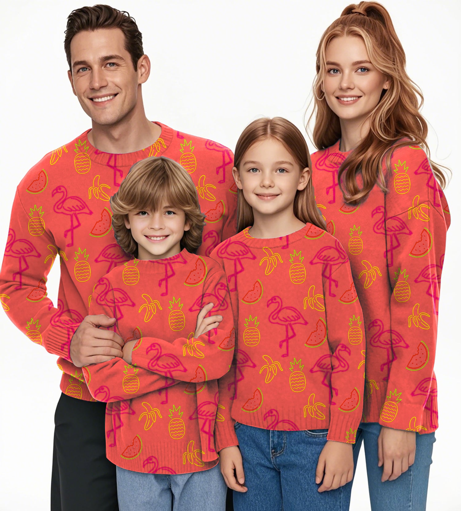 Fruity Flamingo Crewneck Pullover Ugly Sweater Men Women boy girl family