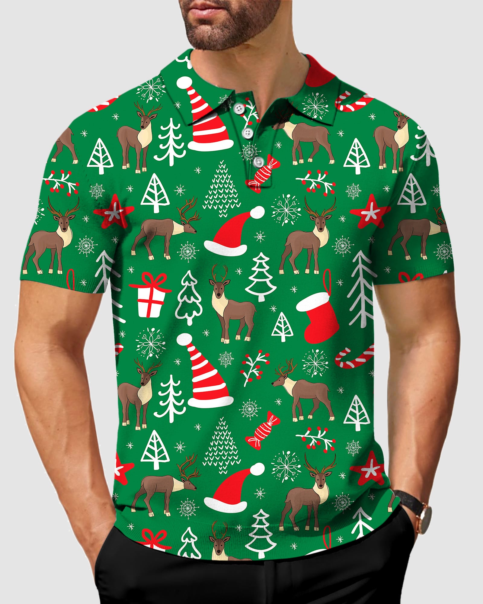 Men's Elk deer Christmas Polo