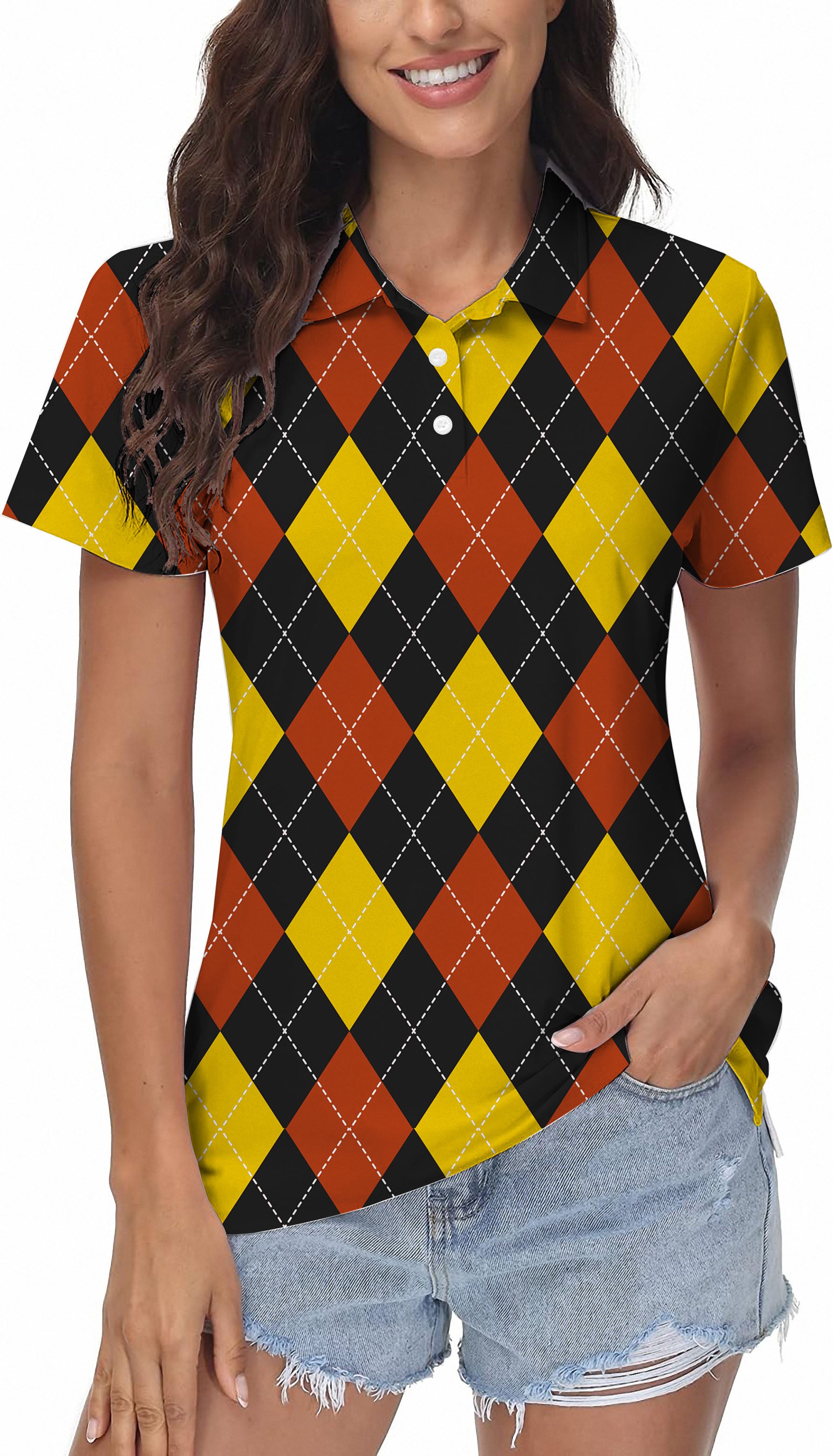 red Argyle Women's Golf Polo