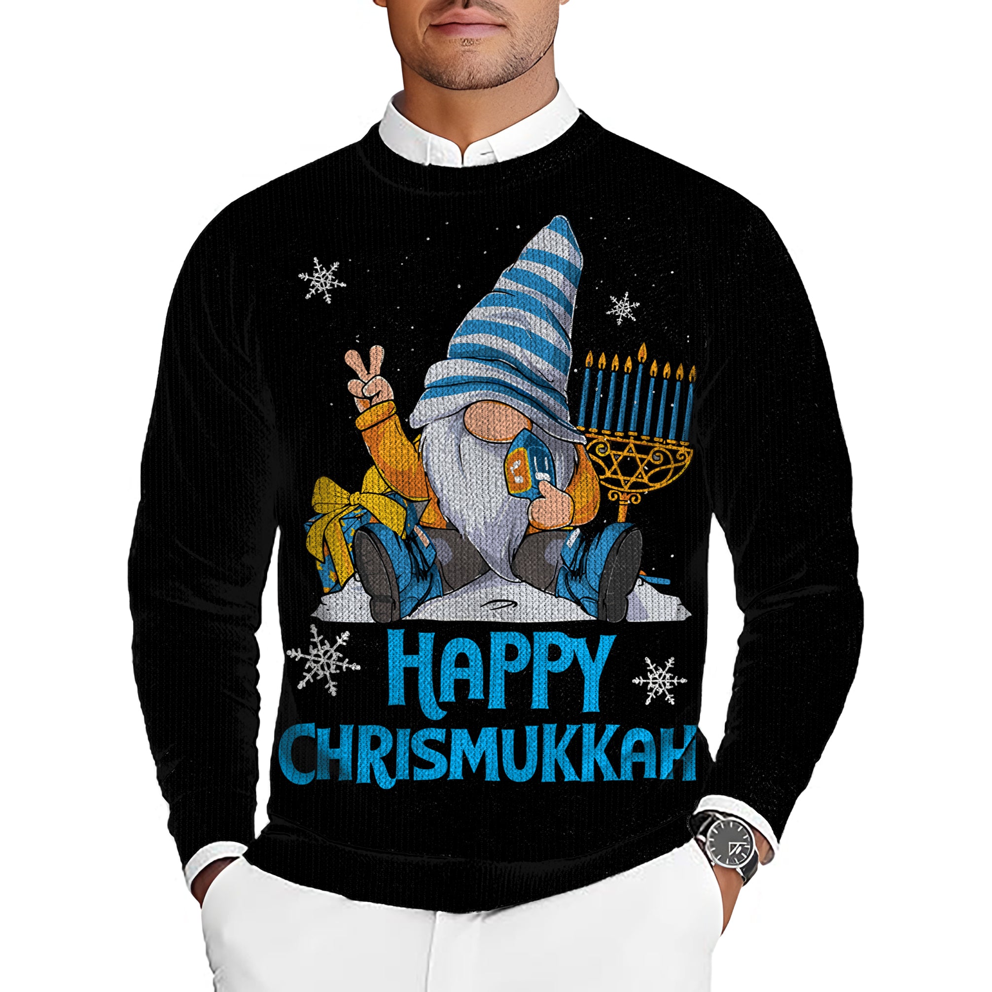 happy Christmas santa Men's Golf Crewneck Pullover Sweaters Ugly Sweater