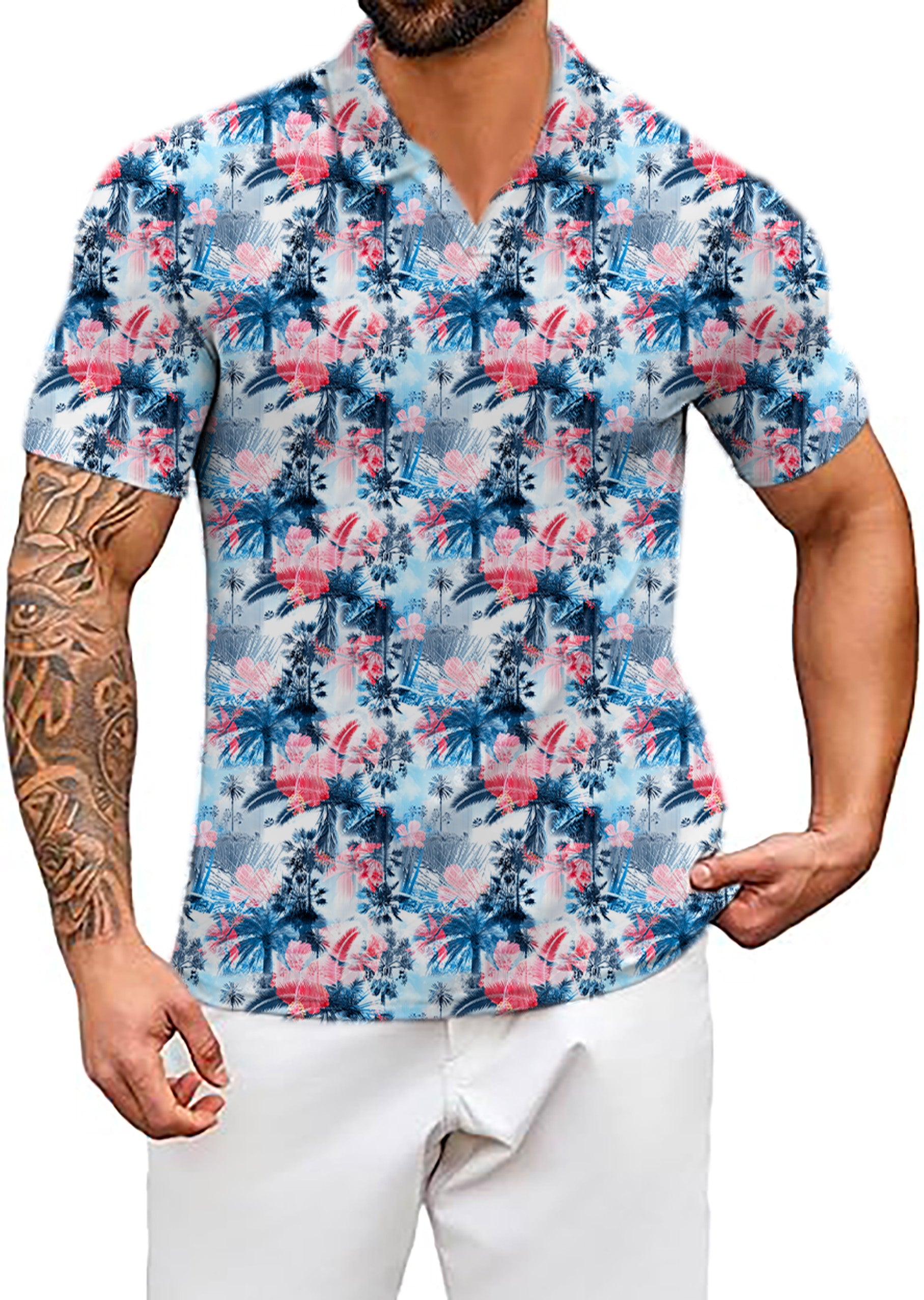 Men's Tropical Coconut Tree V Neck Golf Polo Shirts