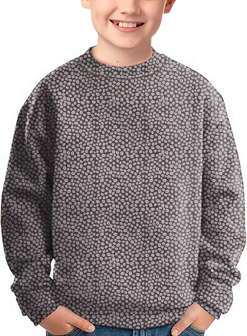 Kids coffee beans crewneck pullover sweater with all-over coffee bean pattern