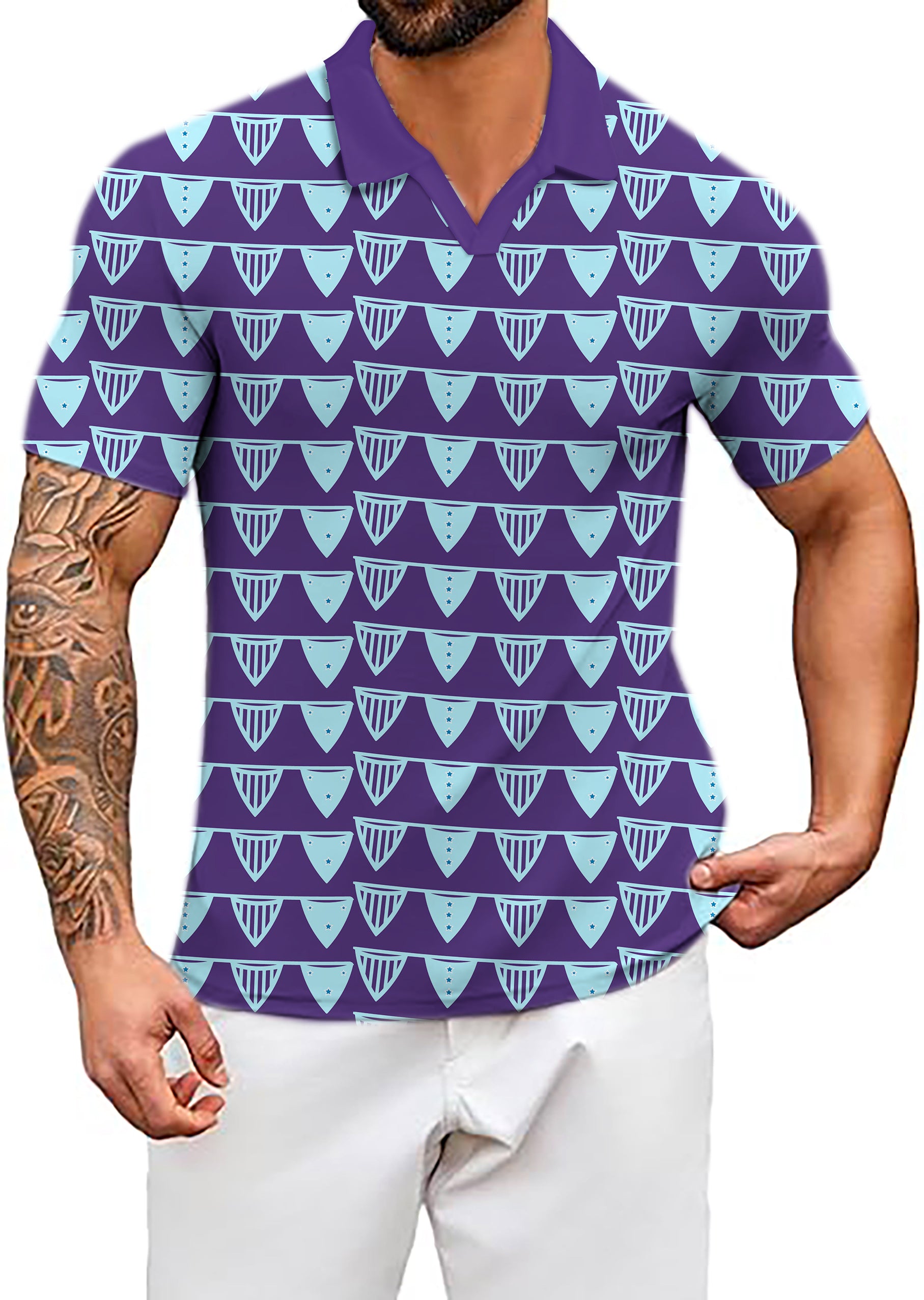 Men's Blue Flag Limited Edition V Neck Golf Polo Shirts