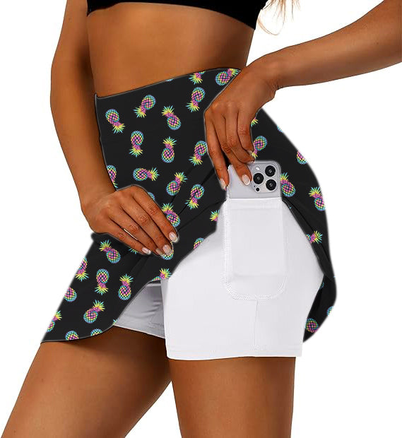 Women's Colored Pineapple Golf Skirts Inner Shorts Pocket