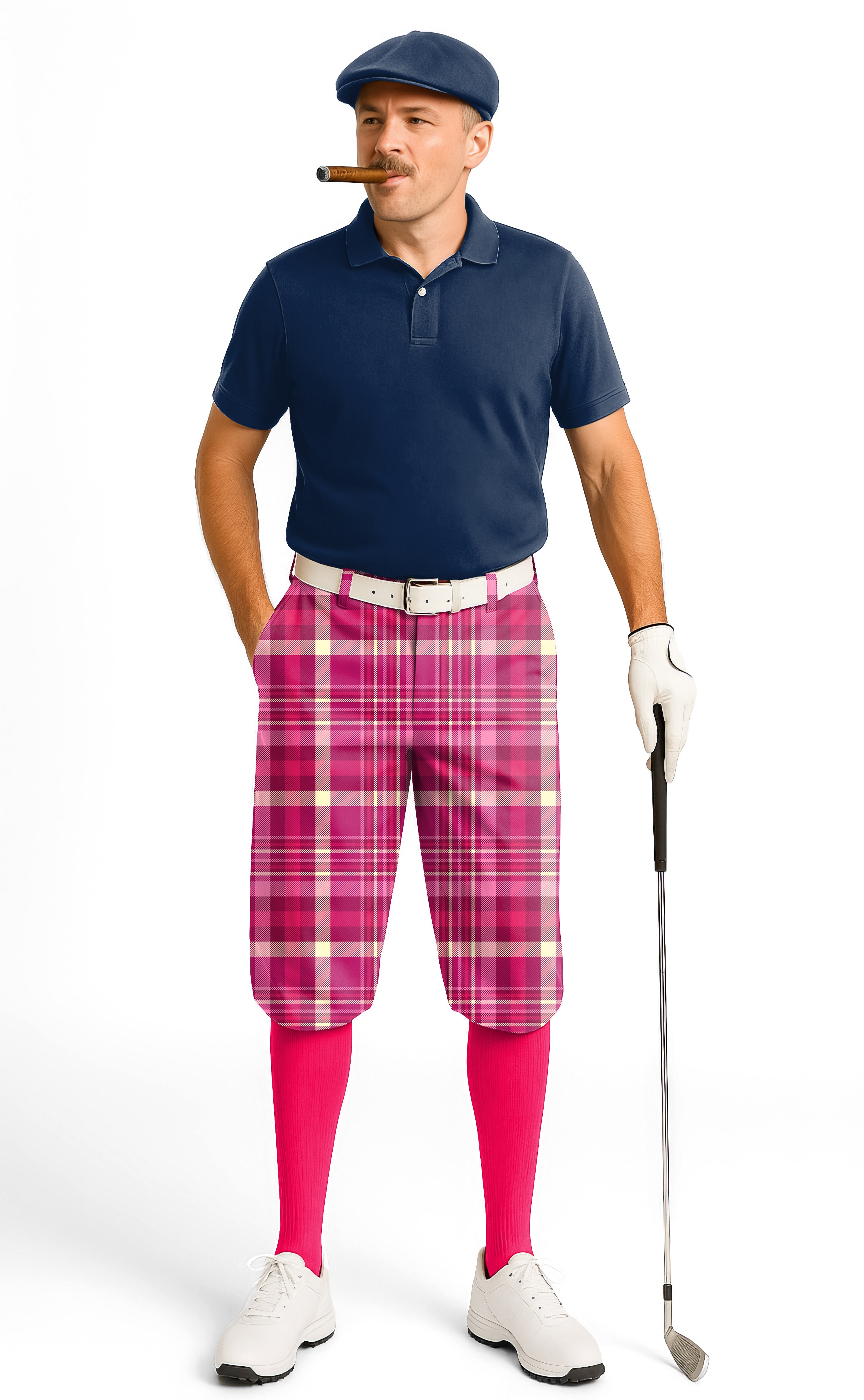 pink grid-Men's Golf Knickers Pants