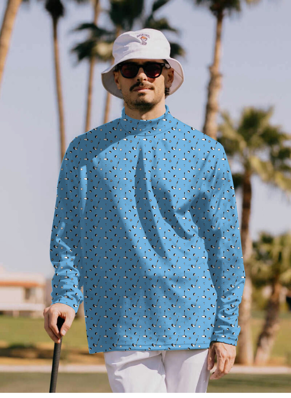 Men's Sky-blue golf life Mock Neck Long/Short Sleeve Golf Tops