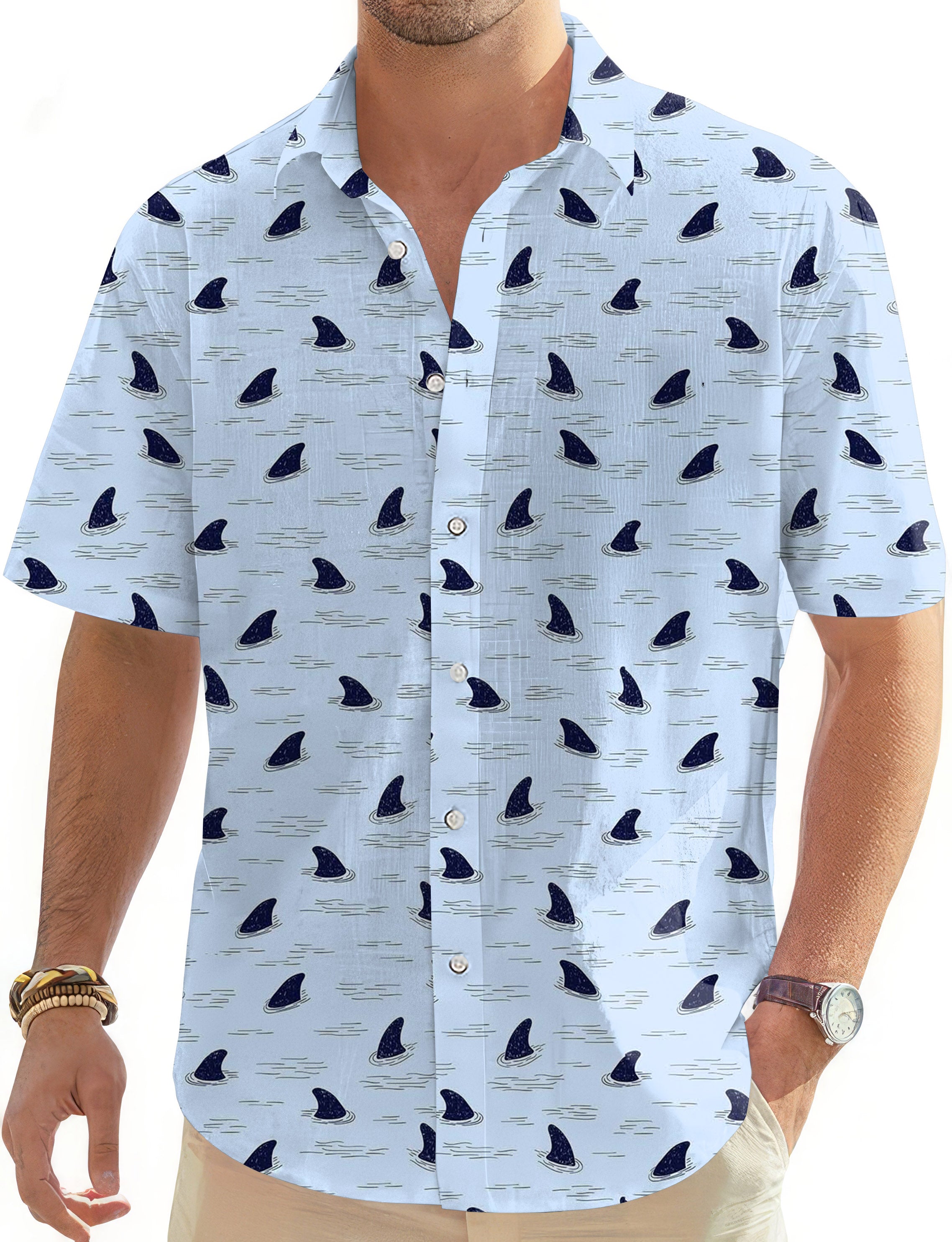 Sharks Below-Men's Golf Hawaiian Shirts Button Down Shirt