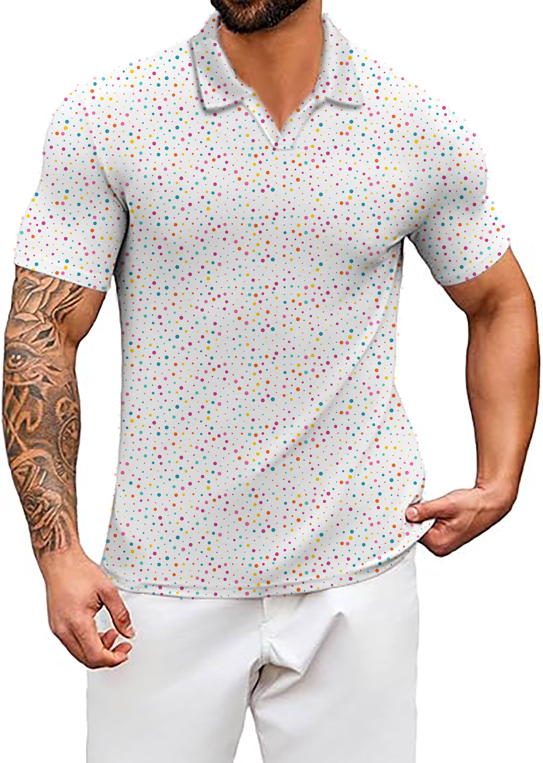 Men's Colorful dots V Neck Golf Polo Shirts