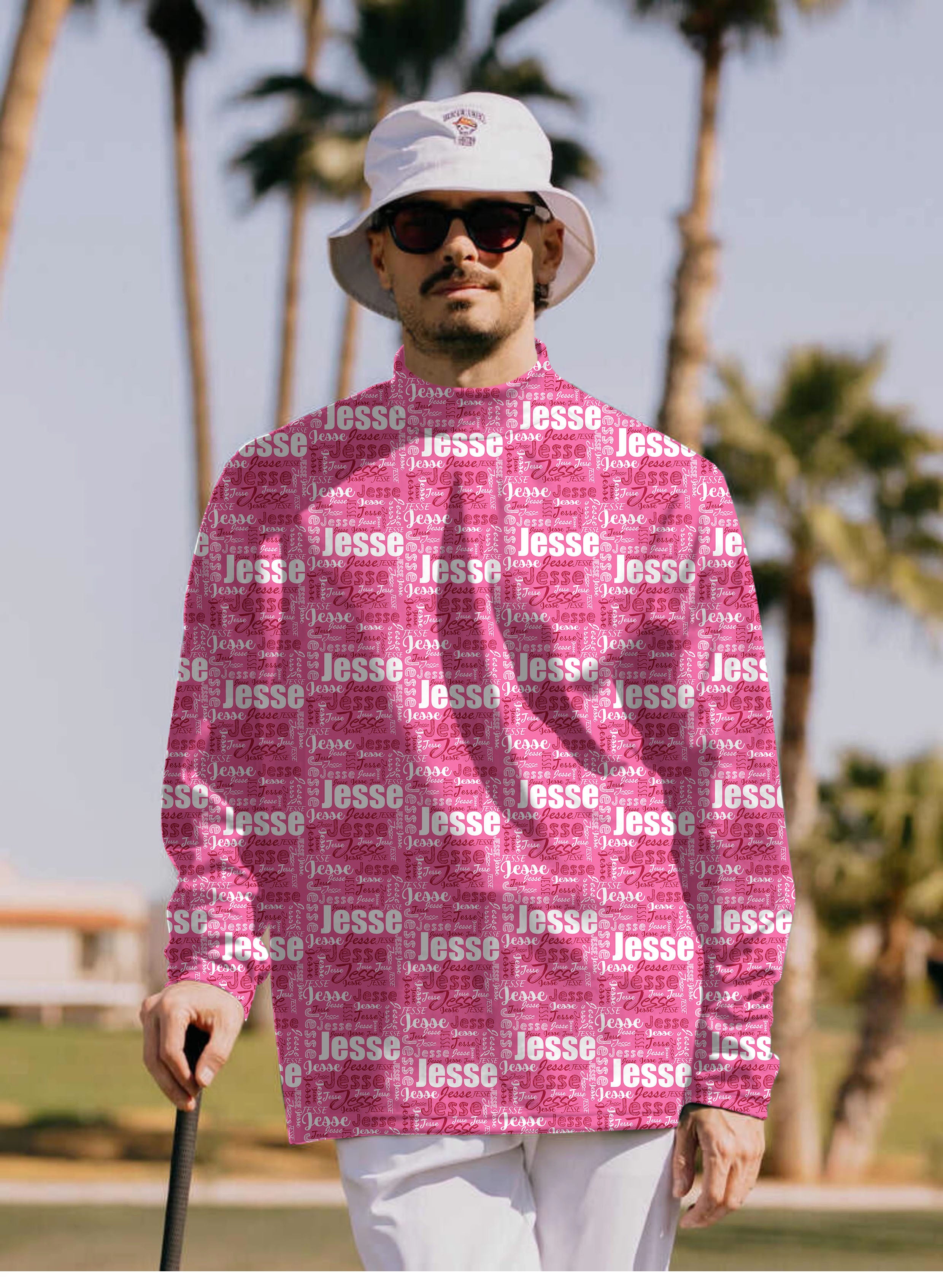 Men's Custom name fuchsia Pullover High neck Long/Short sleeve T-Shirt