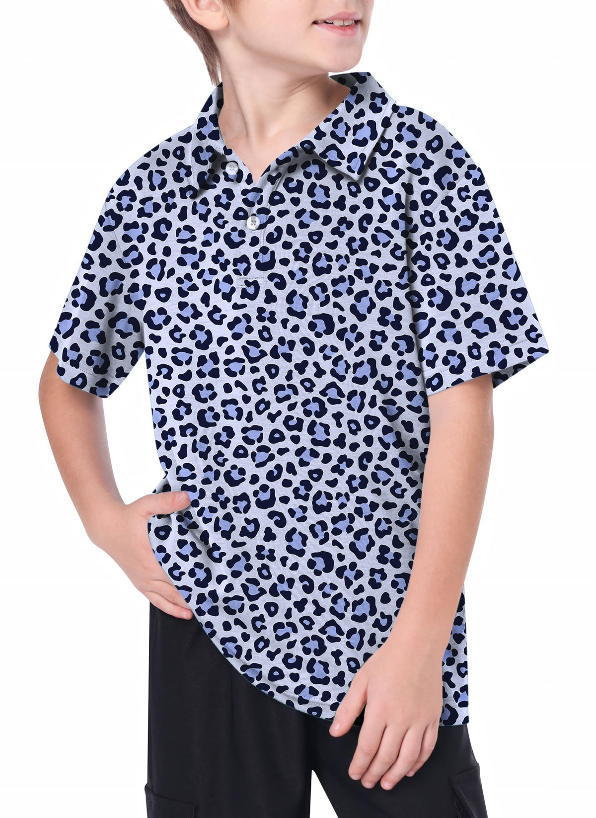 Youth purple leopard print Golf Polo