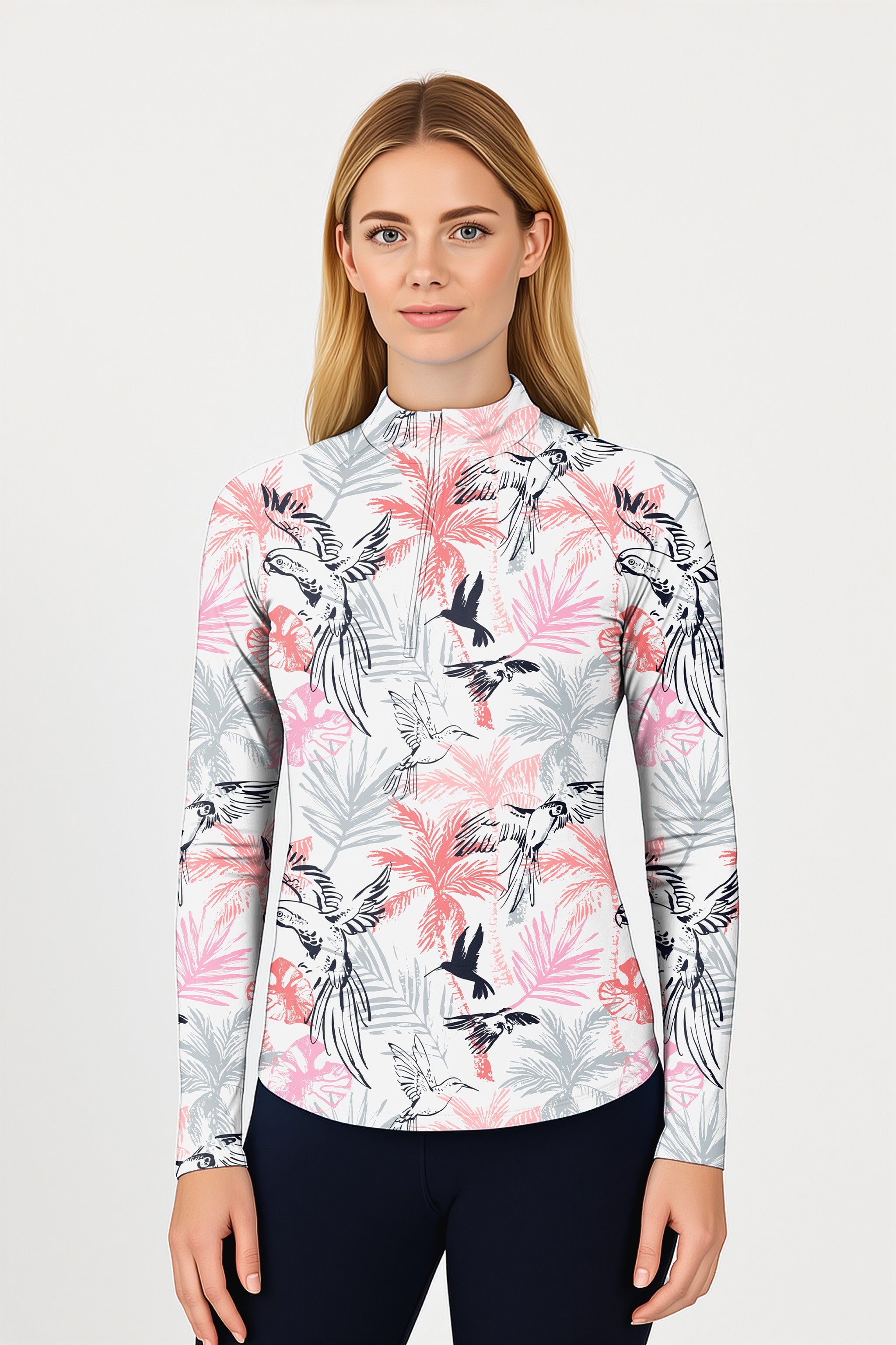 Birdie Bliss Women's Golf Active 3/4 Zipper Top Long Sleeves