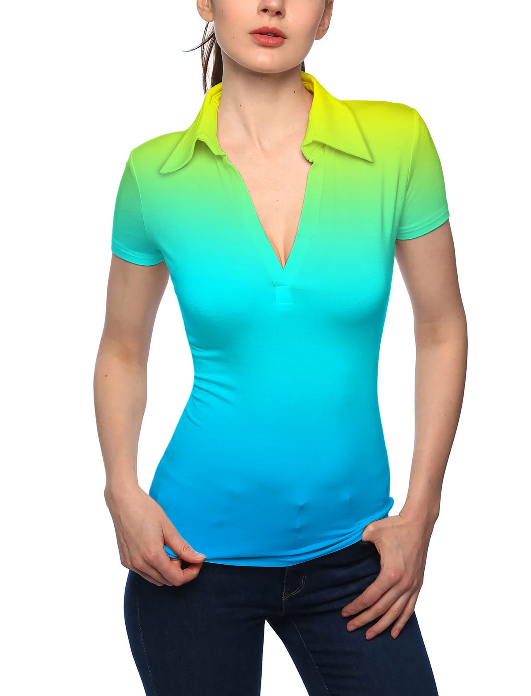 Women's Neon Gradients V Neck Golf Polo