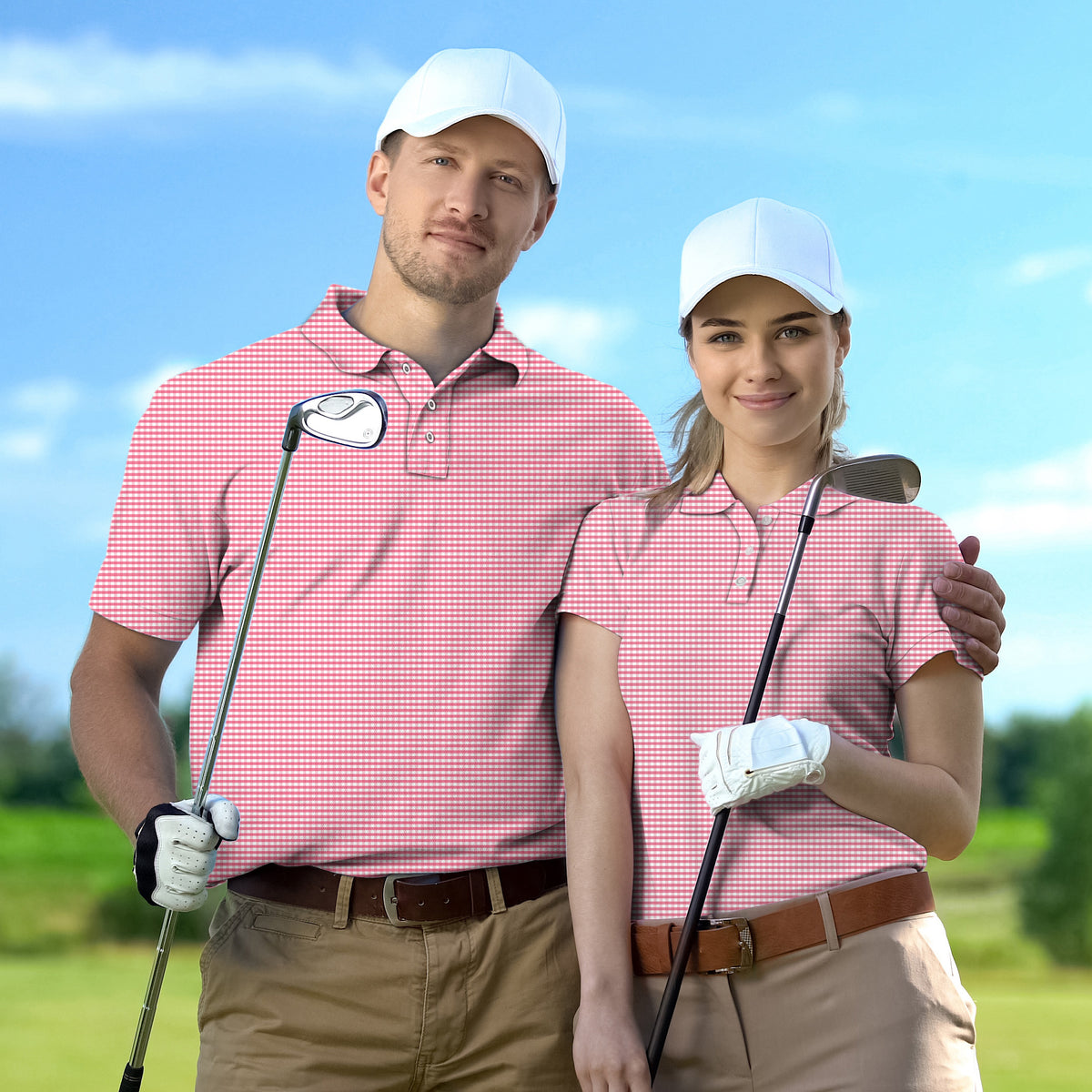 Couple Pink striped and checkered squares set Golf Championship Trophy tournament