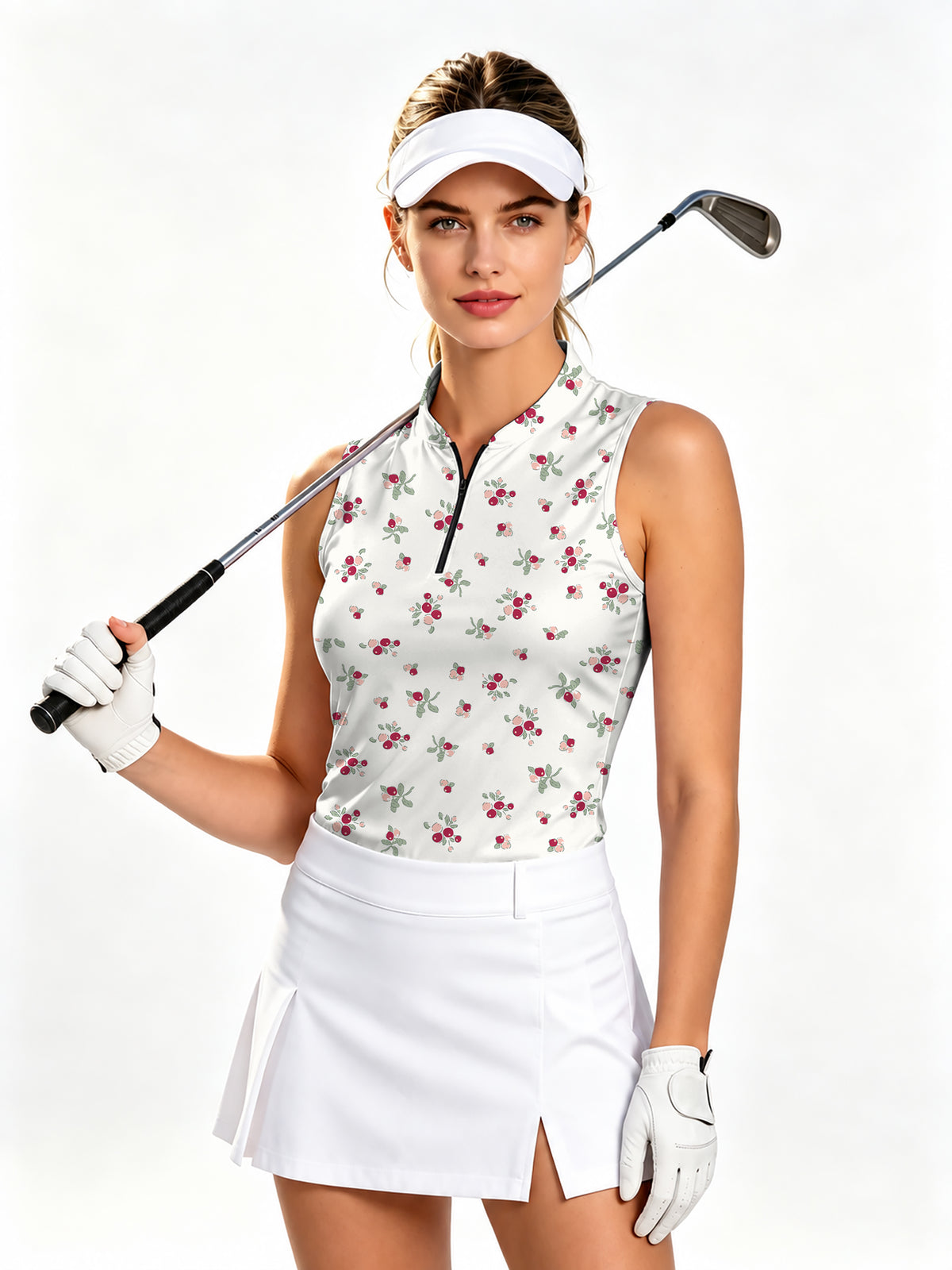 Christmas holly berries Women's Golf Long Sleeve Zipper Dresses Comes with separate matching shorts