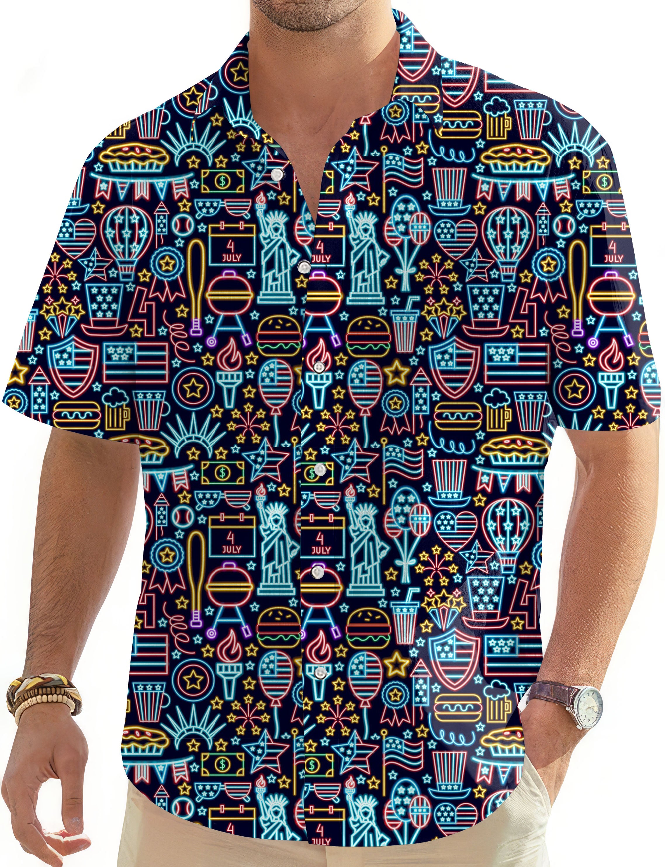 Neon American-Men's Golf Hawaiian Shirts Button Down Shirt