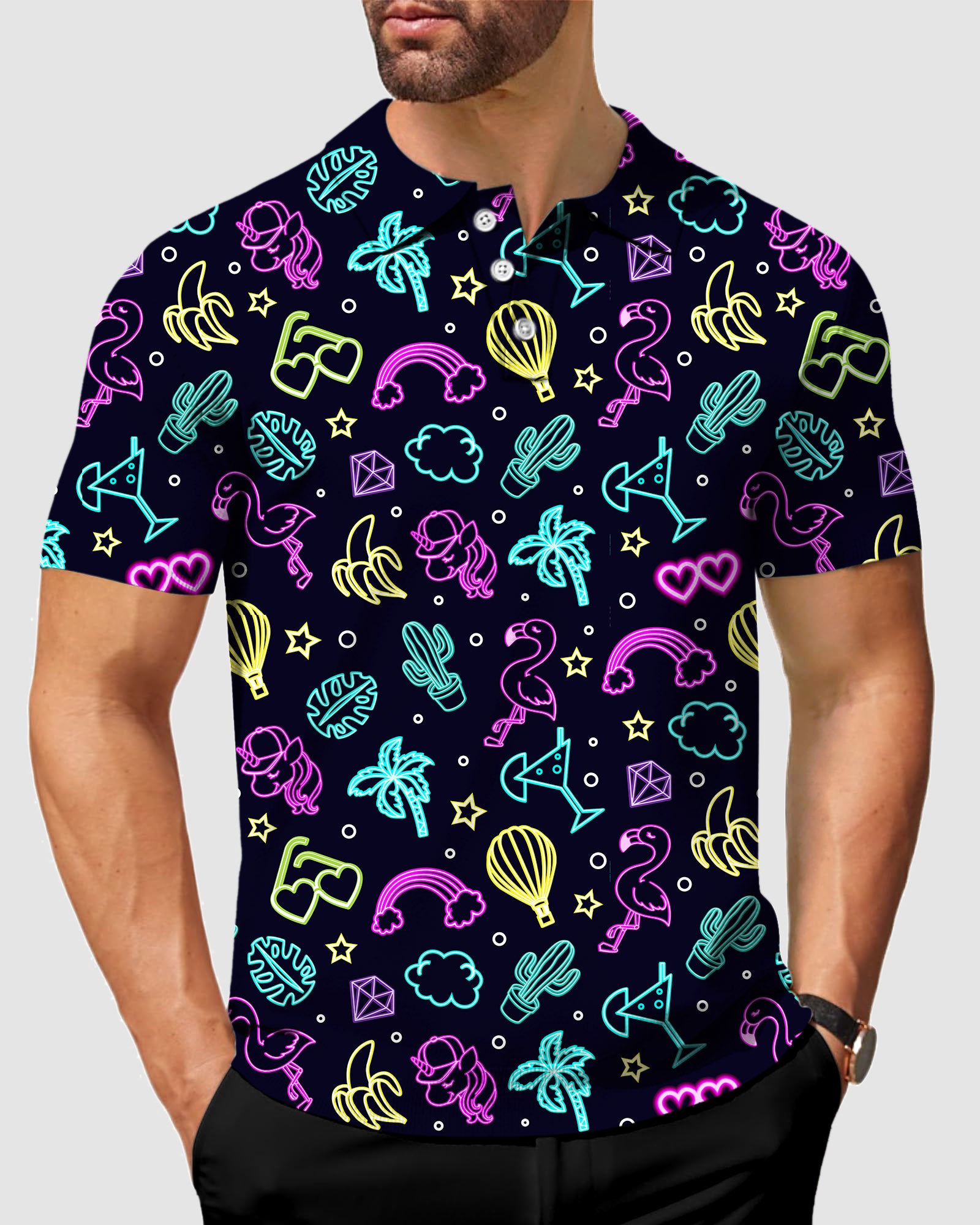 men's golf Neon Flamingo tropic polo