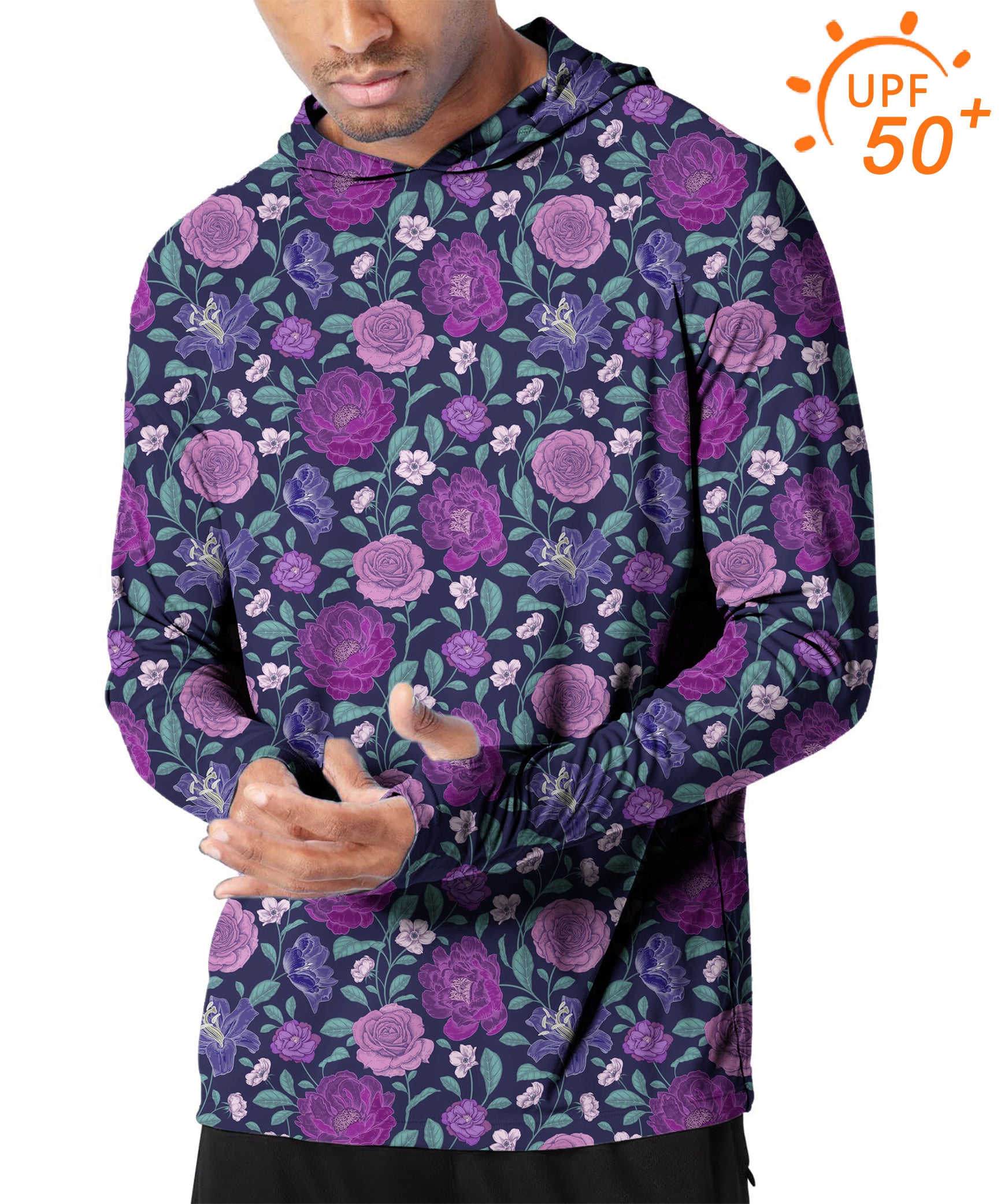 Men's Outdoor Purple Floral Golf Sun Protection Slim Fit  hoodies