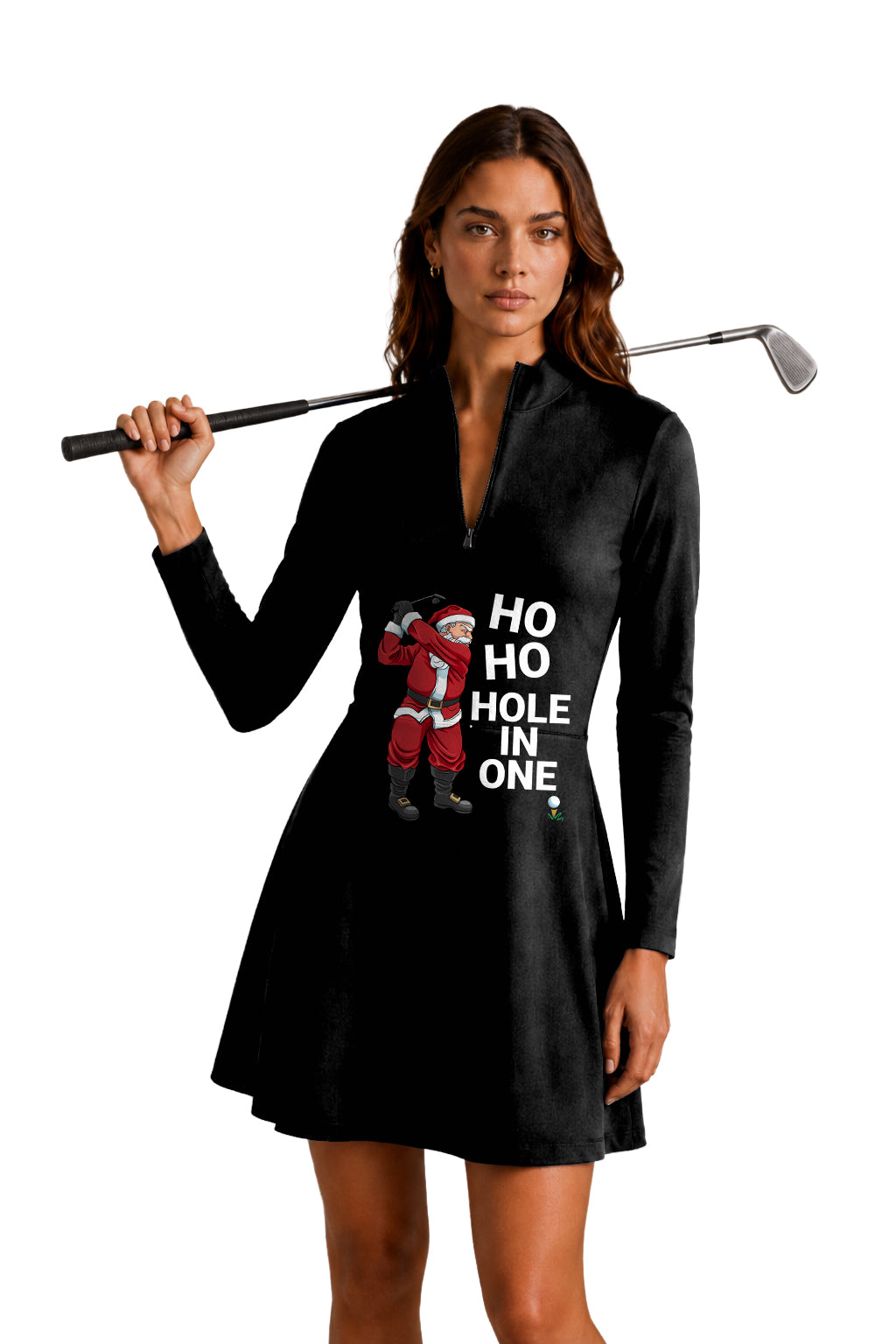 Santa Claus Women's Golf Long Sleeve Zipper Dresses Comes with separate matching shorts