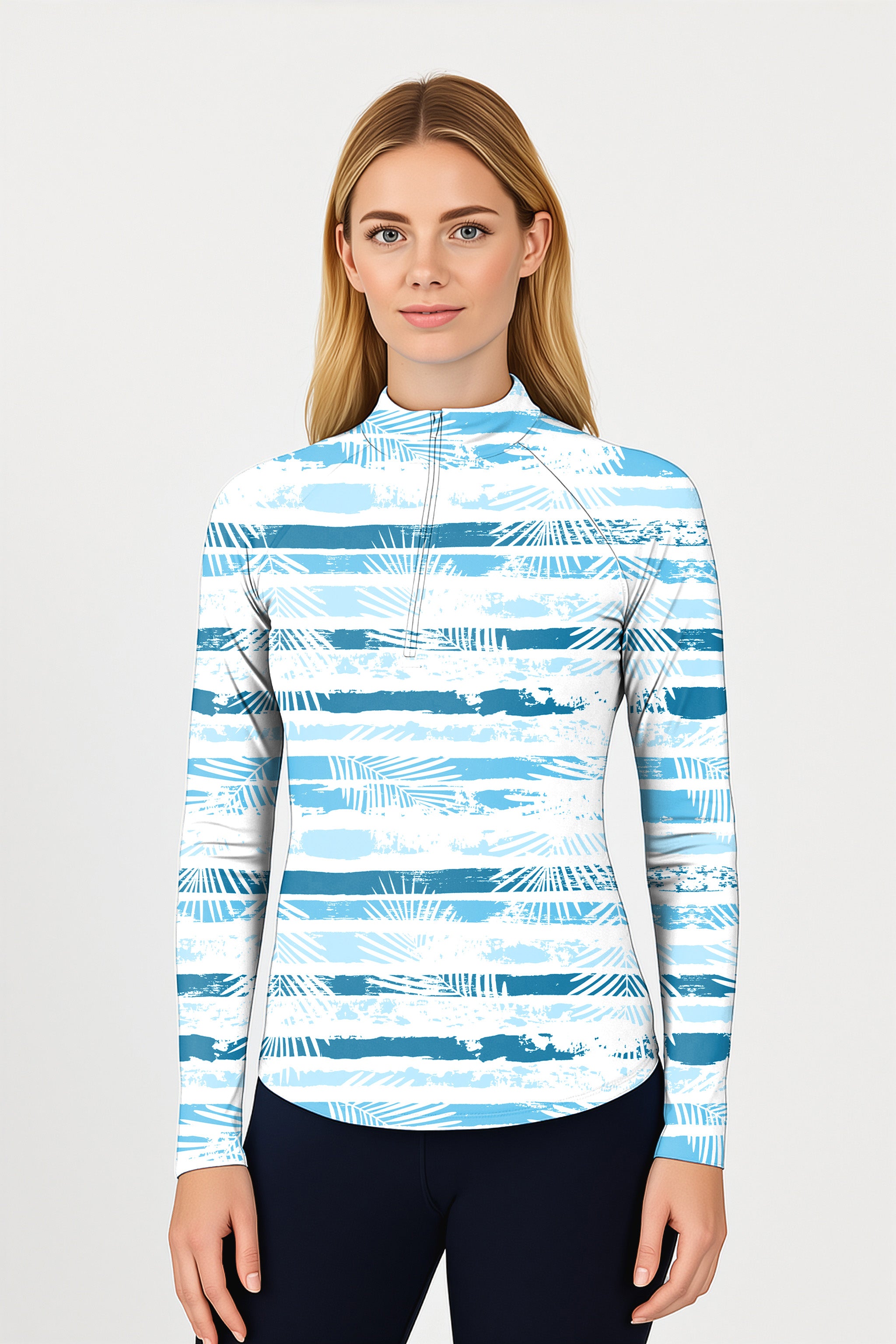 Tropical Blues Women's Golf Active 3/4 Zipper Top Long Sleeves