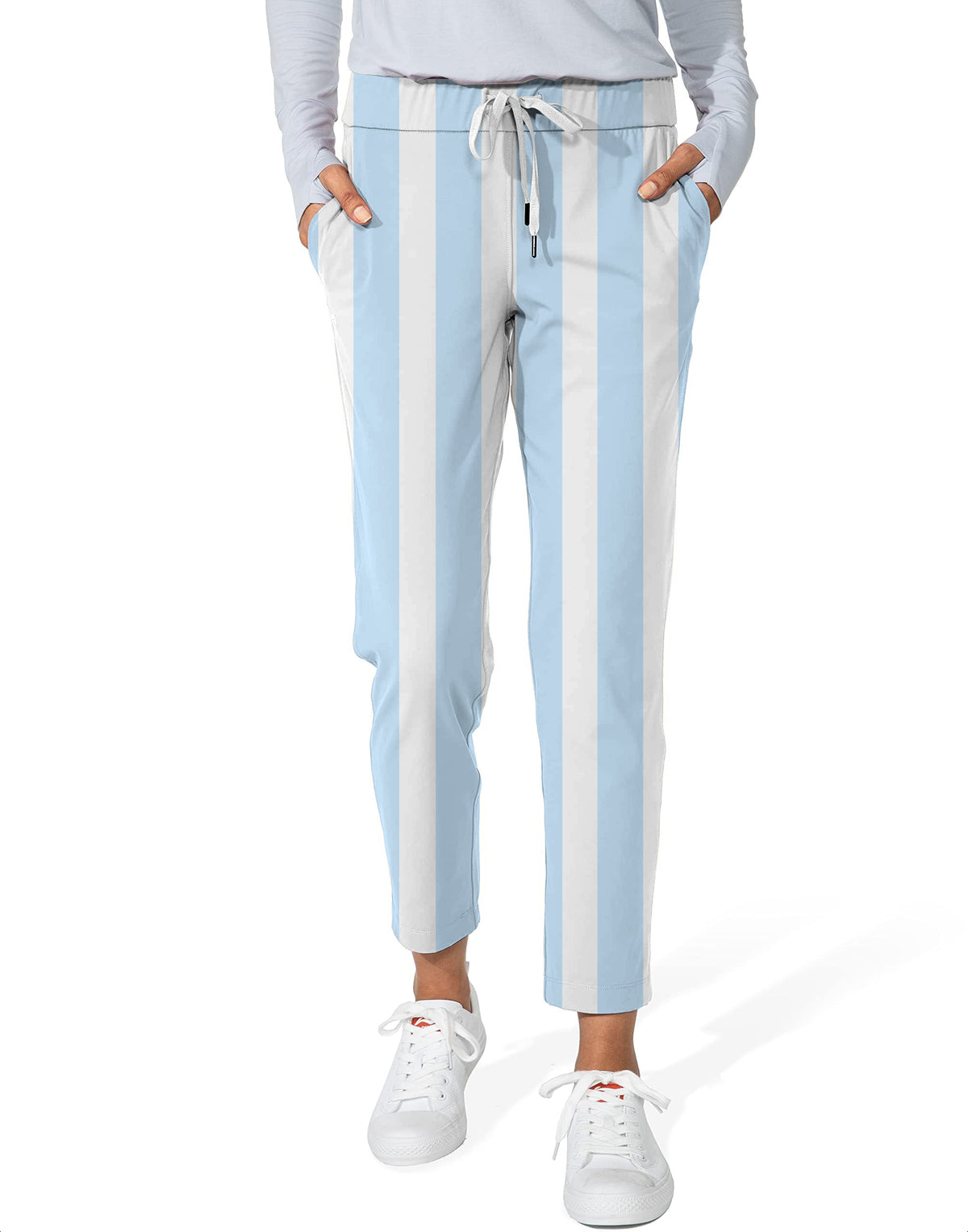 Blue and white vertical stripes Women's 7/8 Stretch Ankle Golf Pants