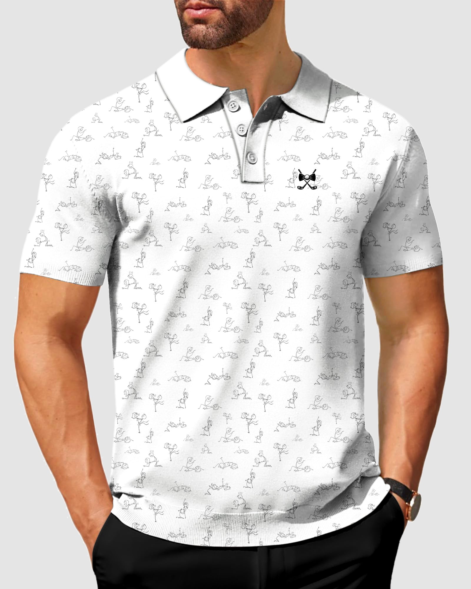 Men's White Funny Kamasutra Figures Golf Polo