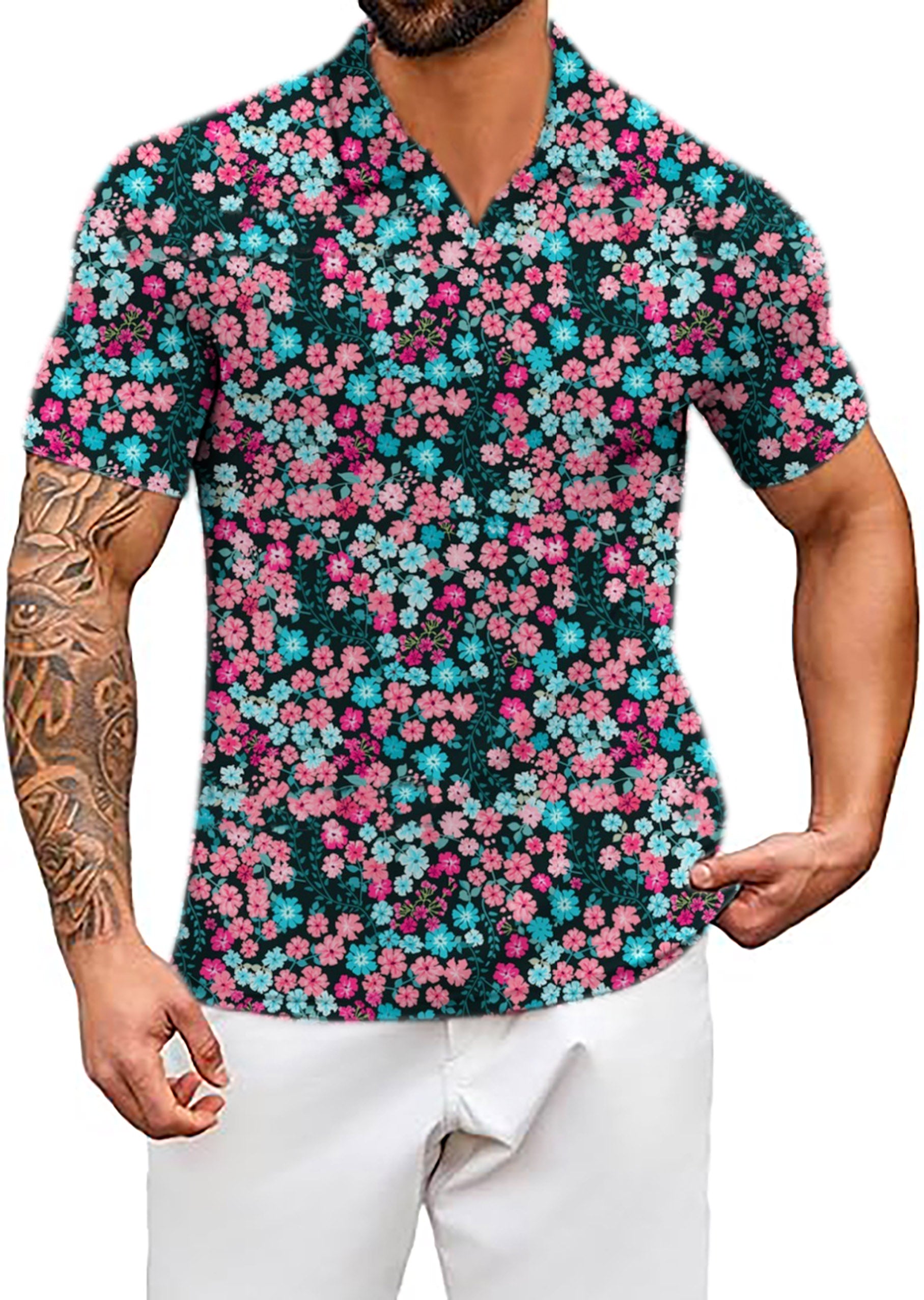 Men's Candy Blossoms V Neck Golf Polo Shirts