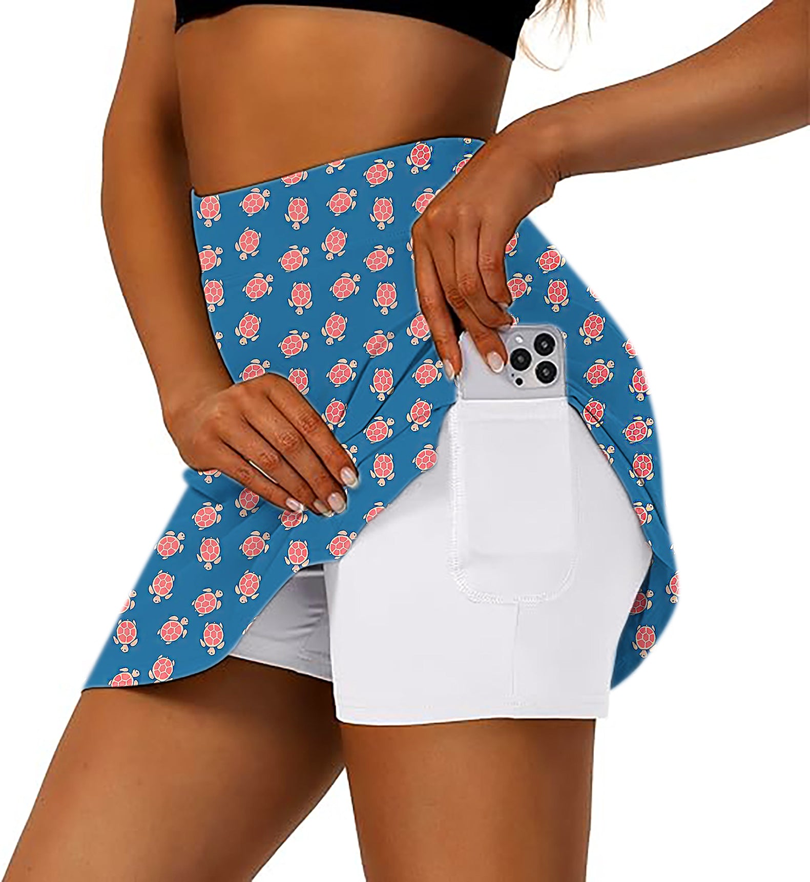 Women's Blue and Turtle Golf Skirts Inner Shorts Pocket