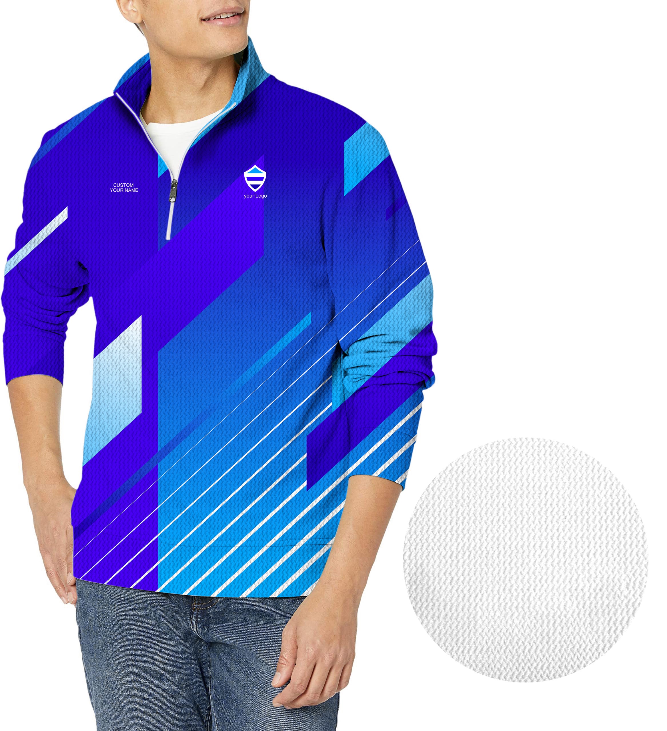 blue sport Team-Men's Golf Waffle Zipper Pullover