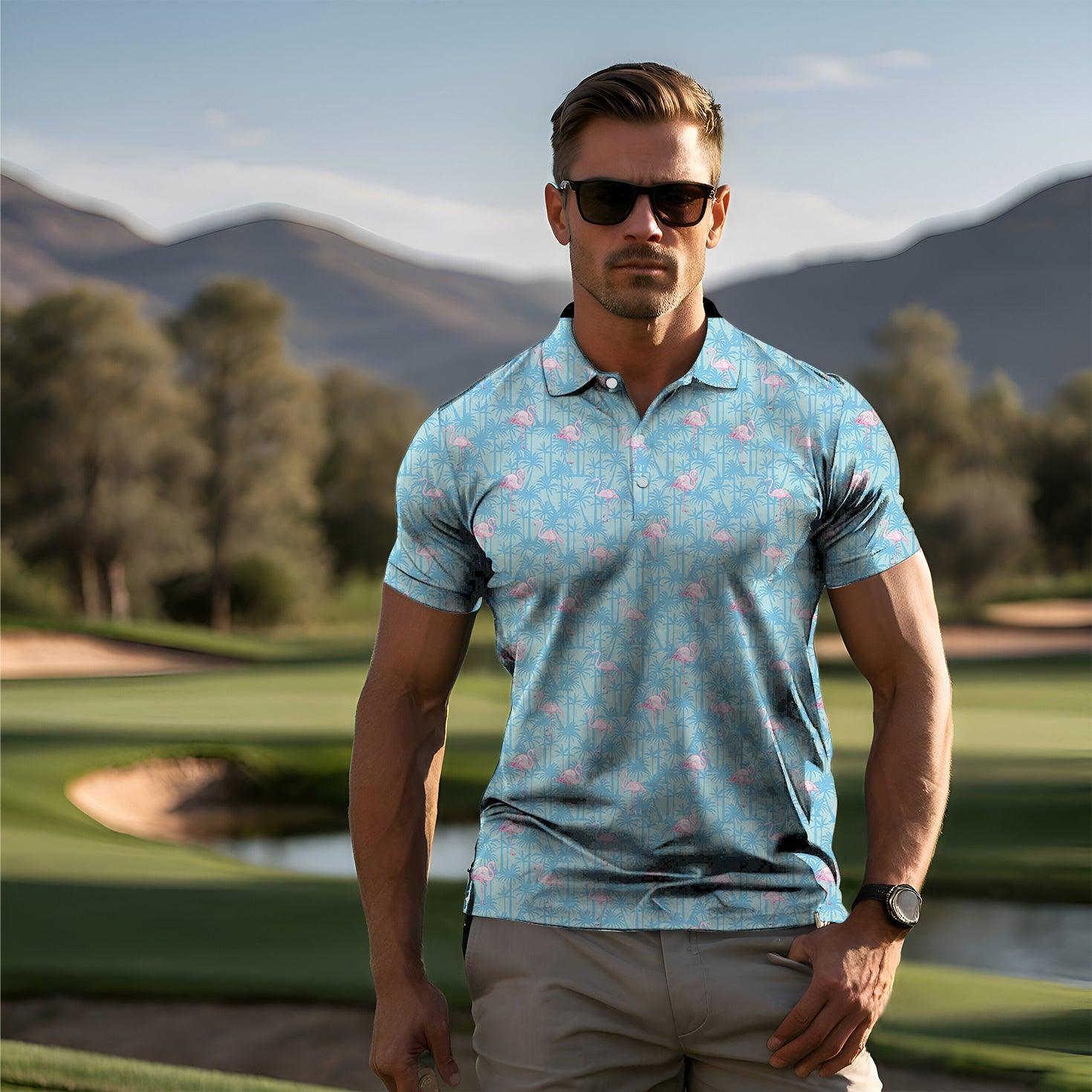 A pale pink flamingo Men's golf polo