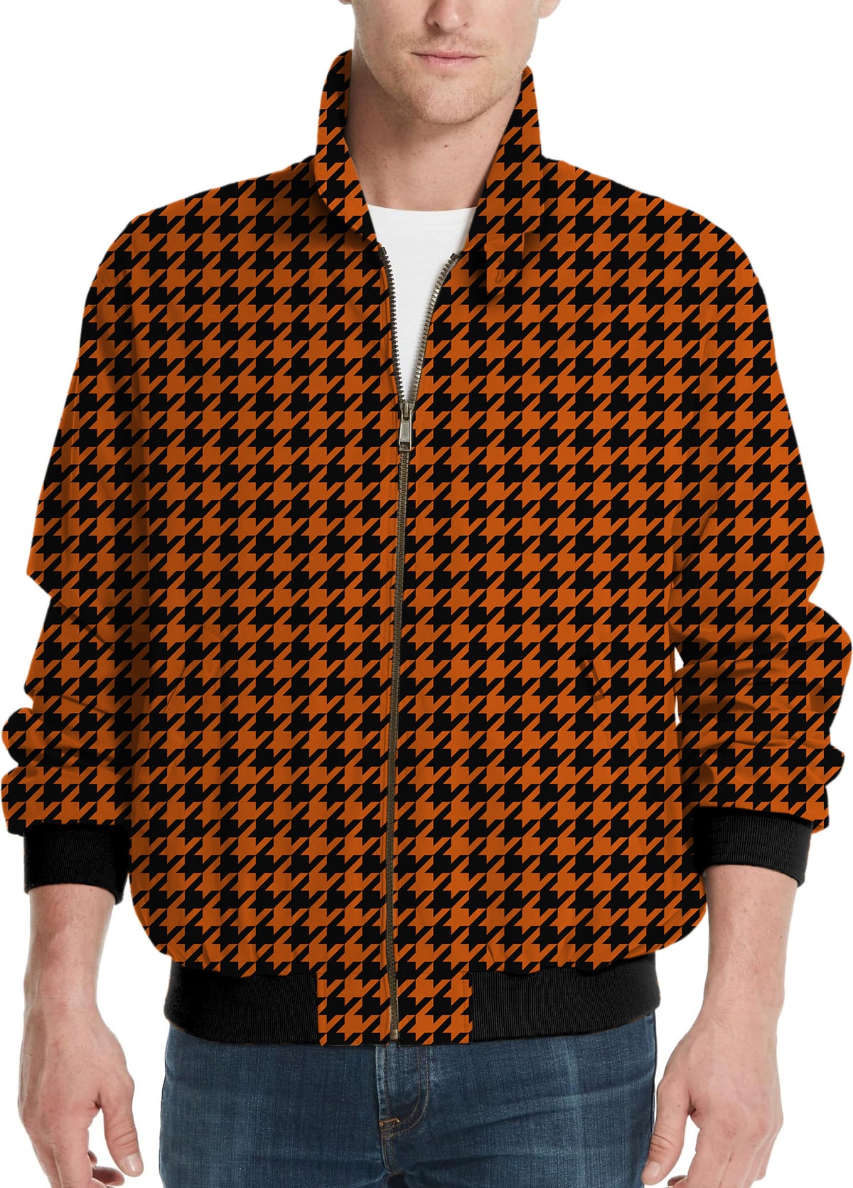 Halloween yellow and black houndstooth Men's Golf Windbreaker Light Jacket