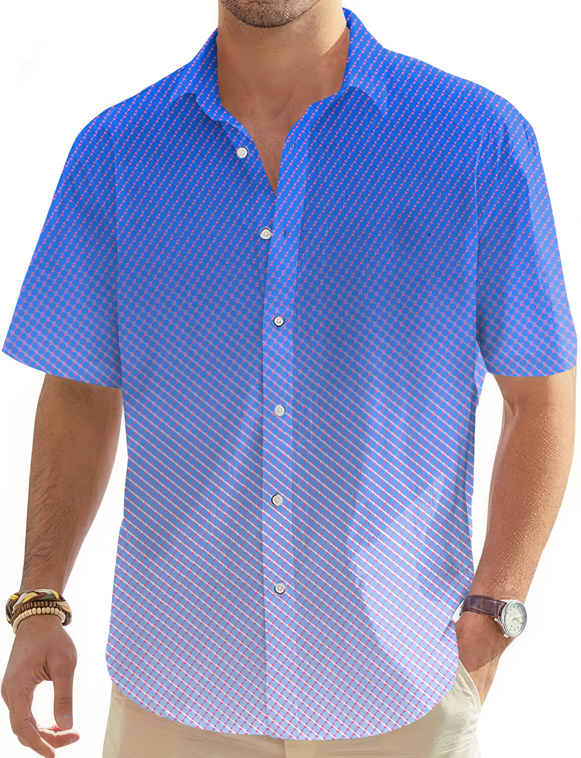 Blue Gradient Men's Golf Hawaiian Shirts Button Down Shirt