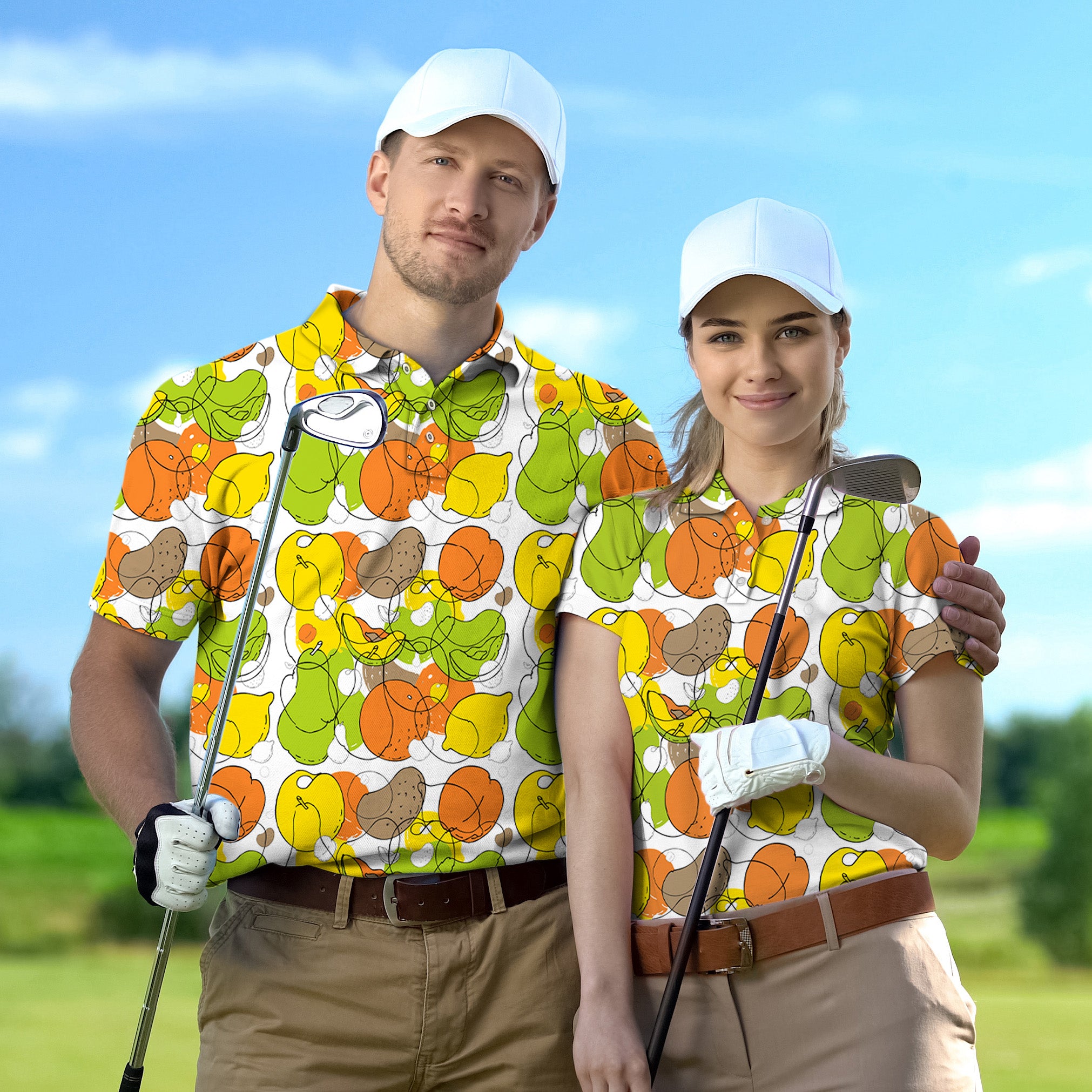 Couple colorfull fruit set Golf Championship Trophy tournament