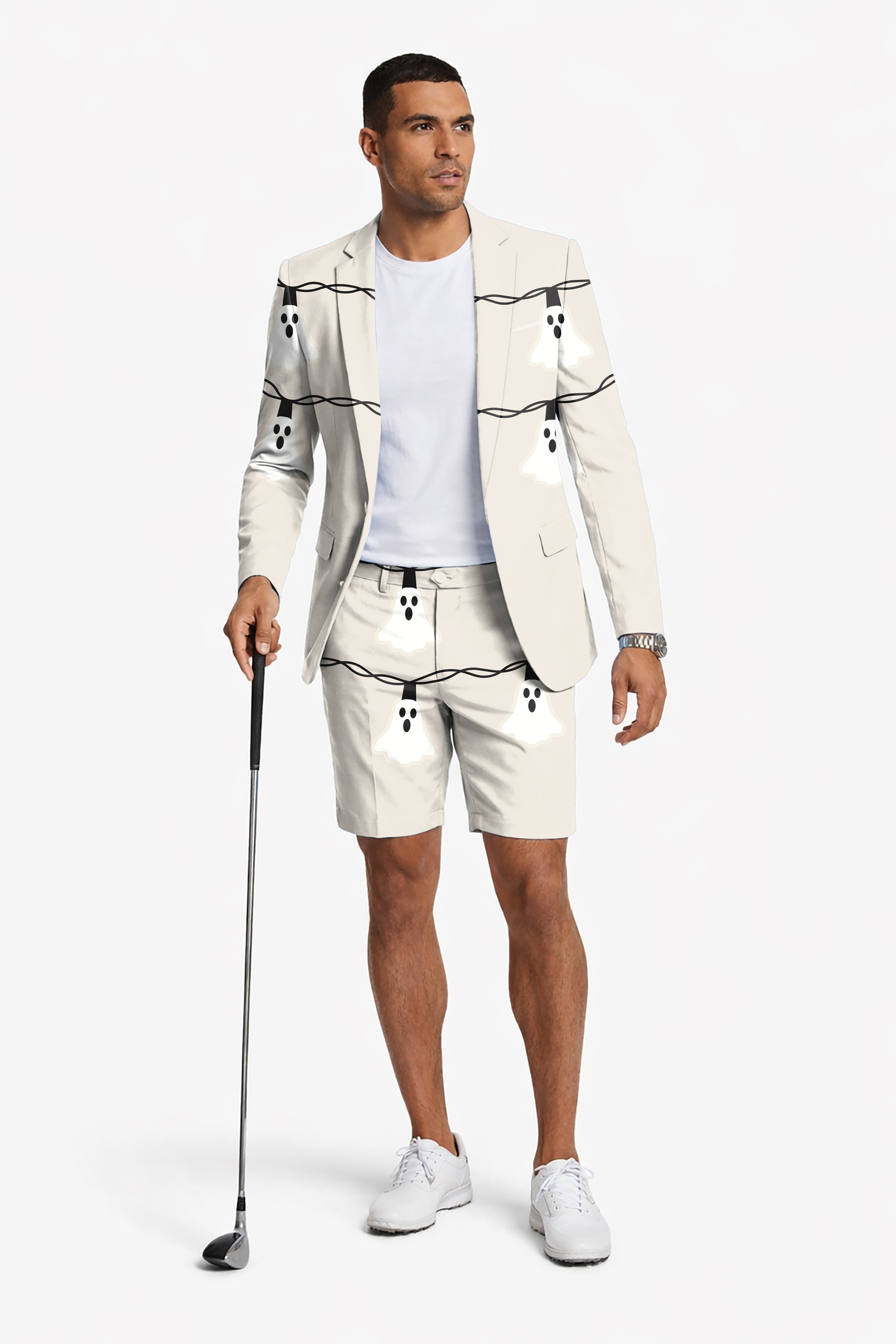 Halloween Ghost Light Men's Party Costumes-Theme Party 2pcs Suit set-Blazer Shorts