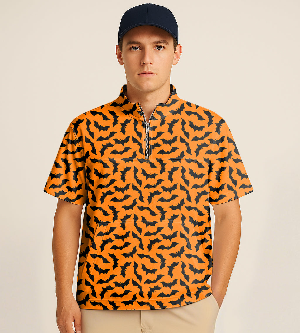 Half Zipper Turtleneck Golf Short Shirt Halloween Bat Custom The Background Color Embroidery