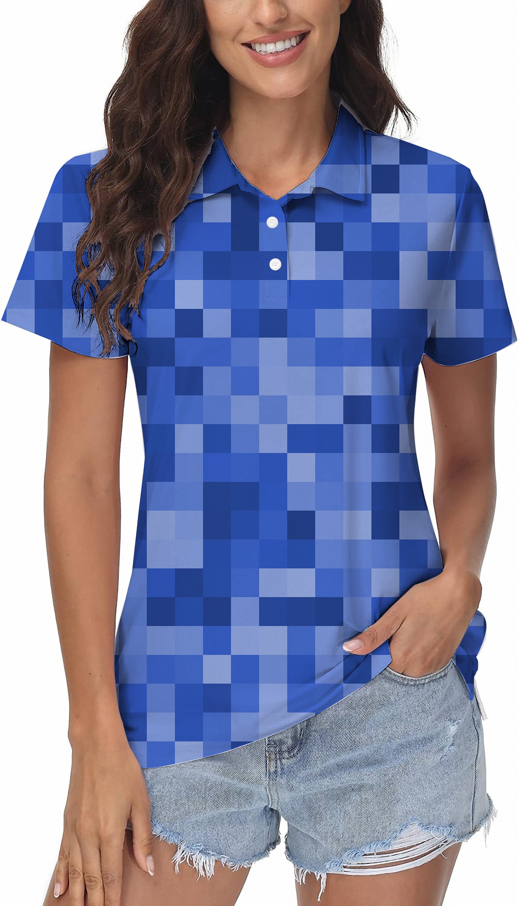 Navy blue Pixel Big Women's Golf Polo
