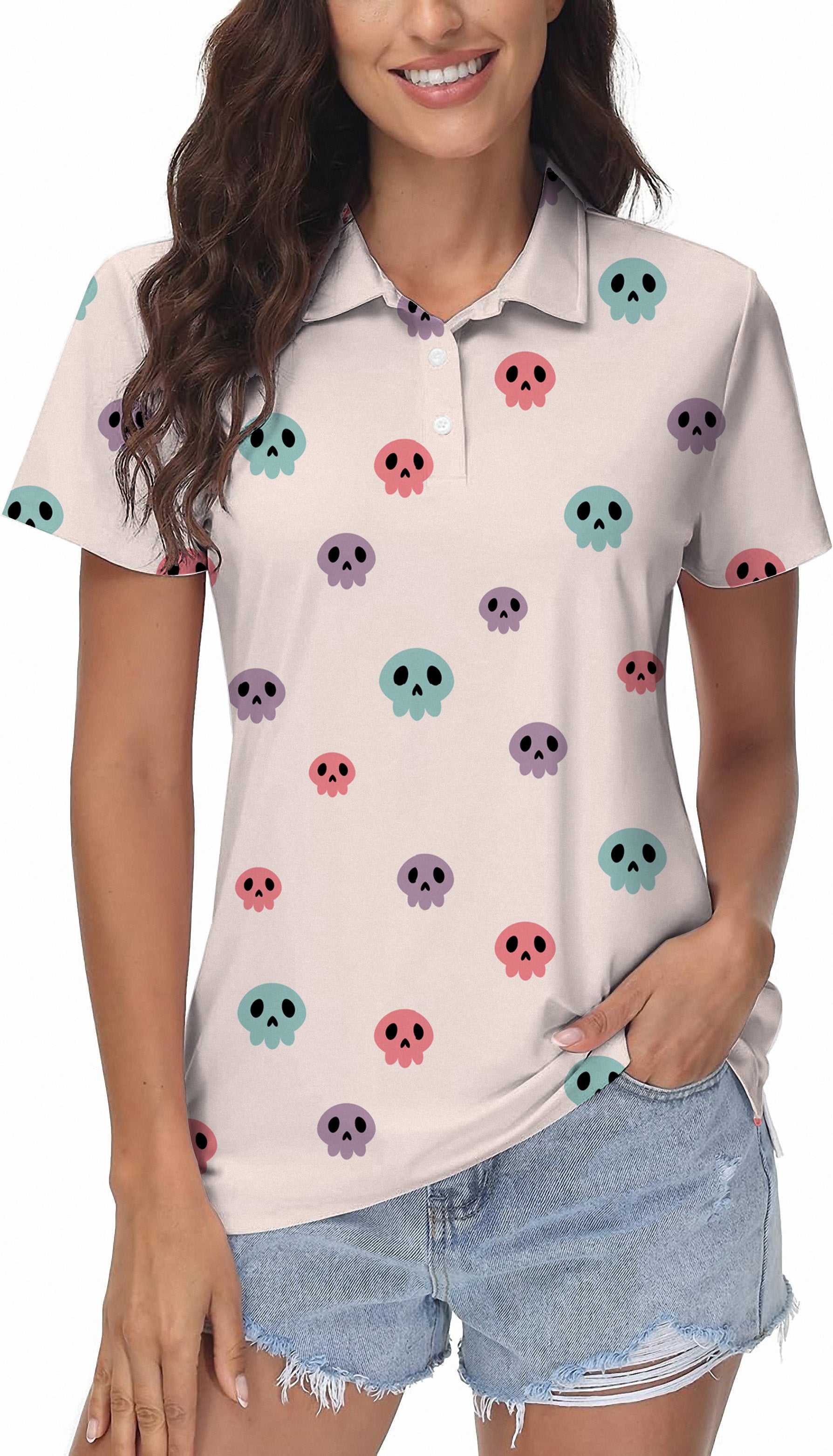Colorful Halloween Skull Women's Golf Polo
