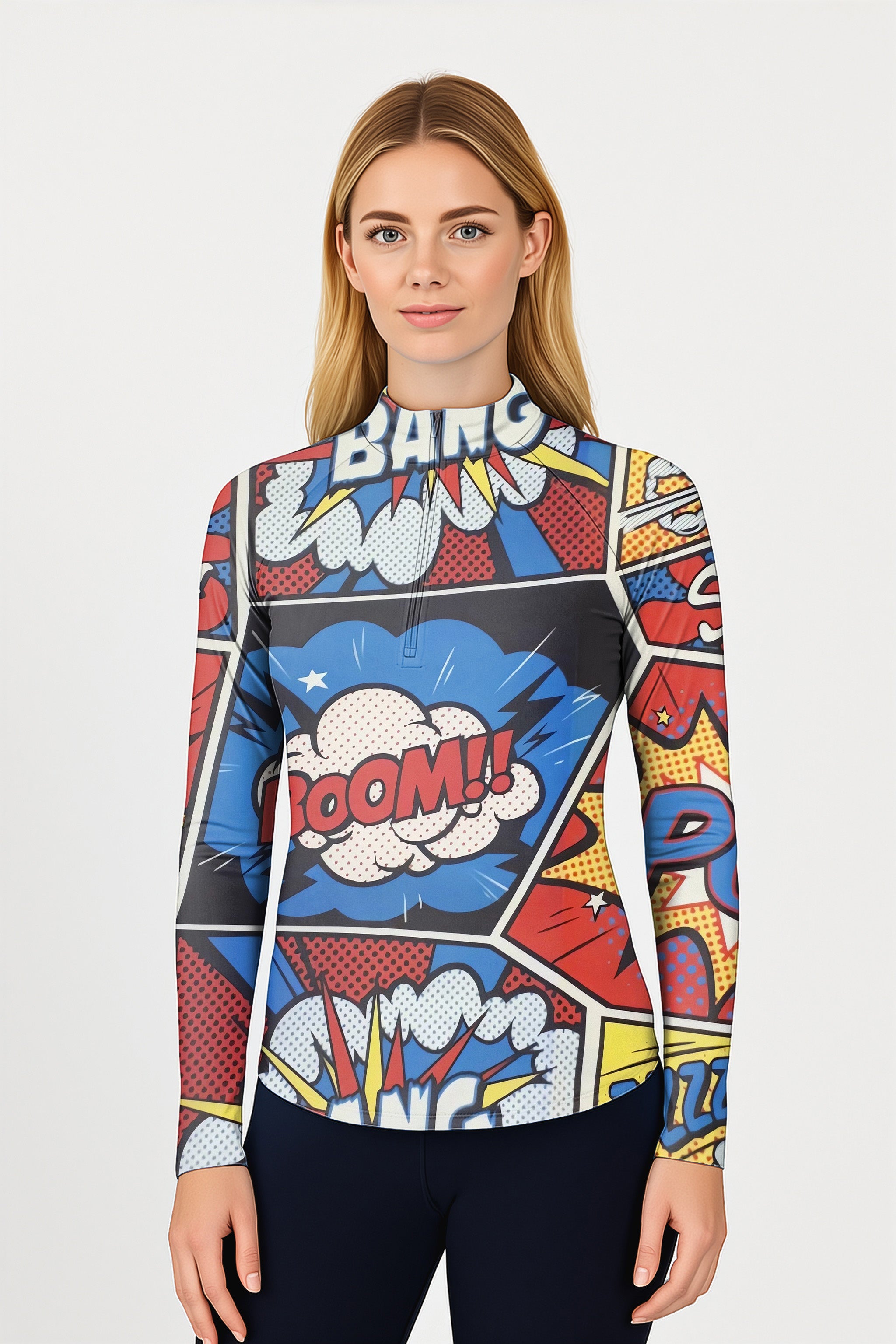 COMICS BANG Women's Golf Active 3/4 Zip Top