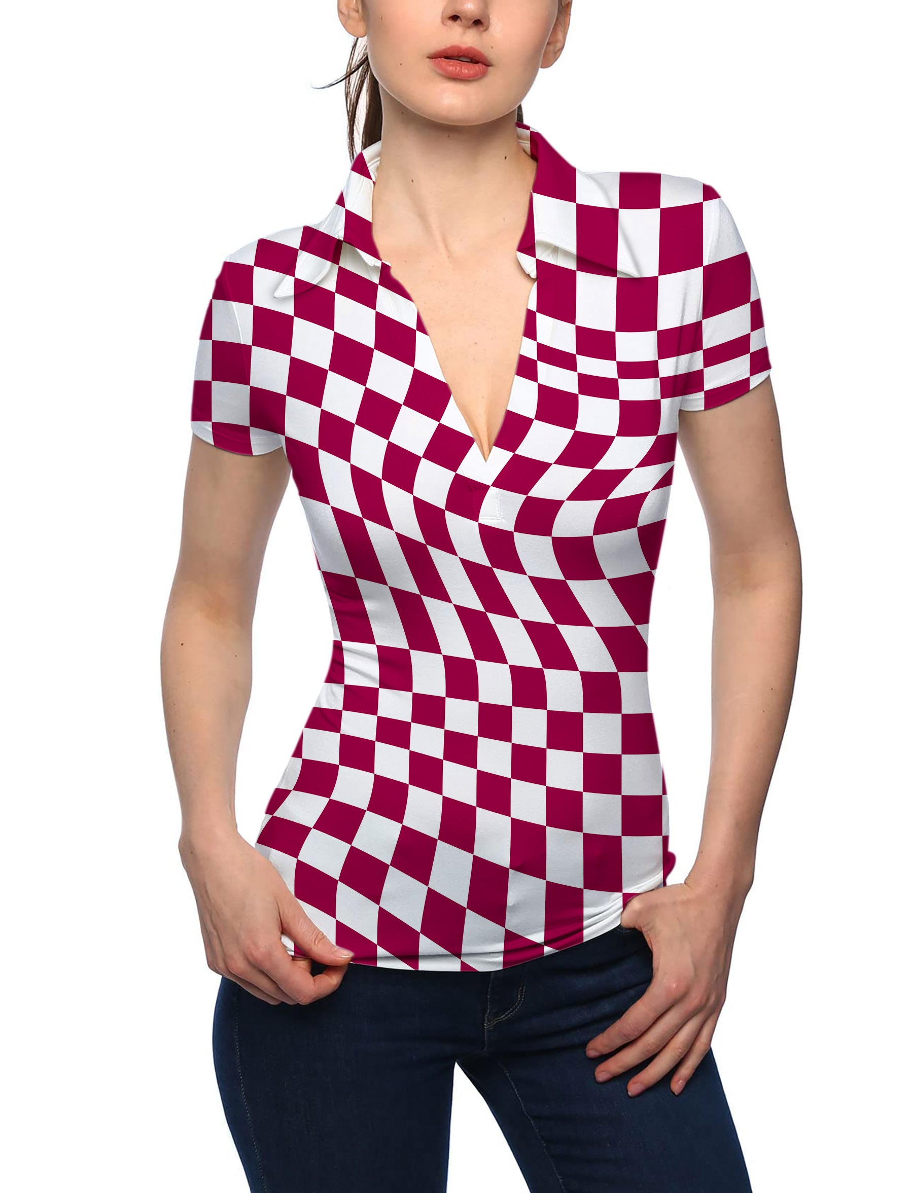 Women's Distorted space V Neck Golf Polo