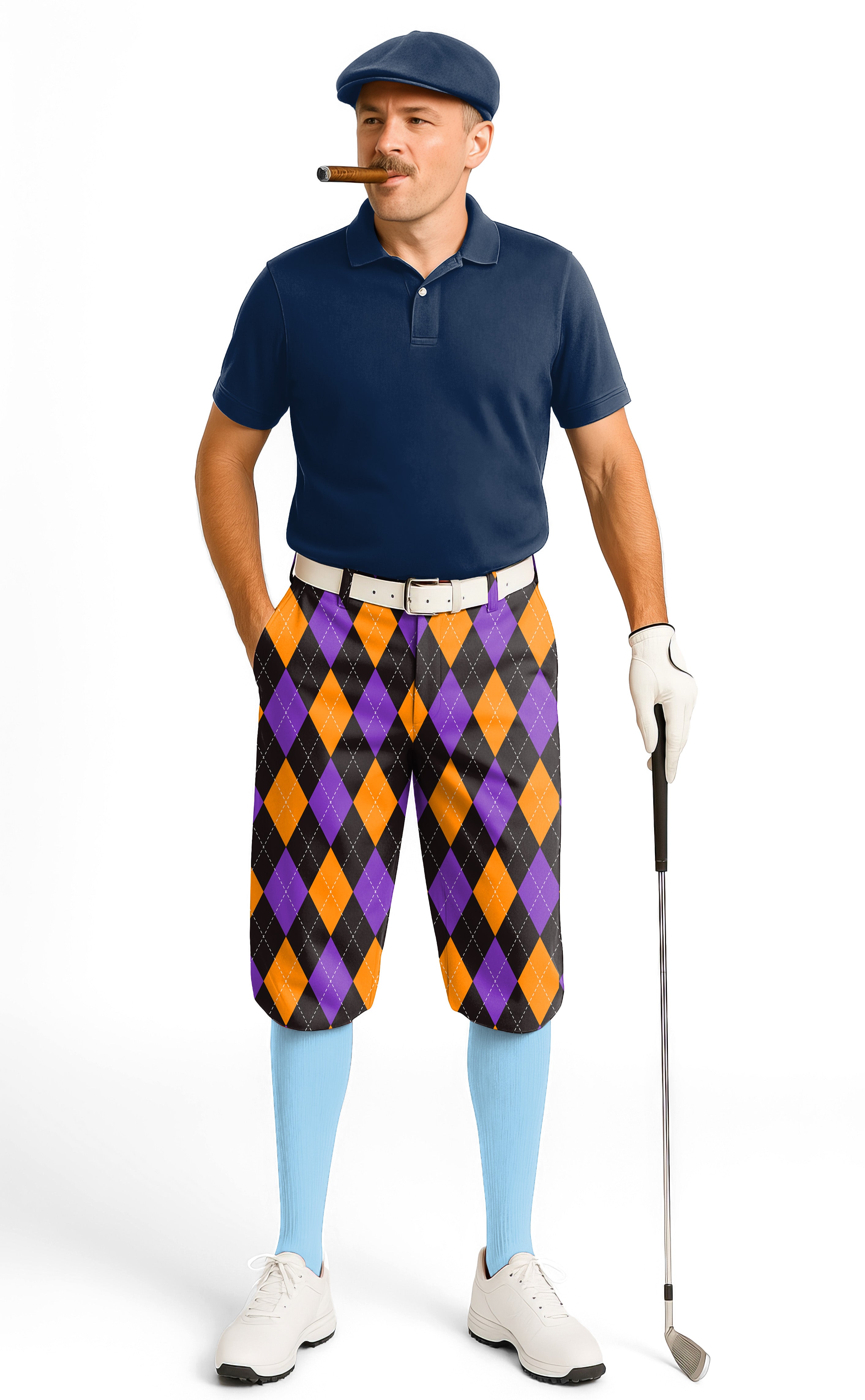 Orange purple and black argyle-Men's Golf Knickers Pants