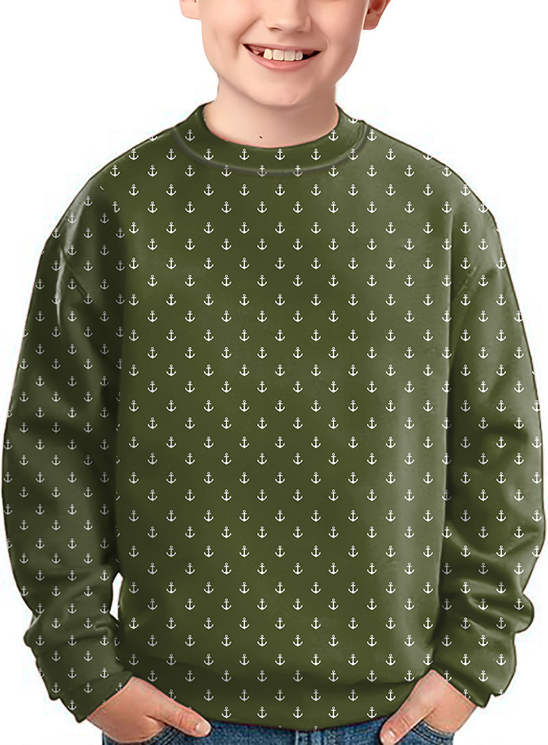 dark green anchor crewneck kids pullover sweater