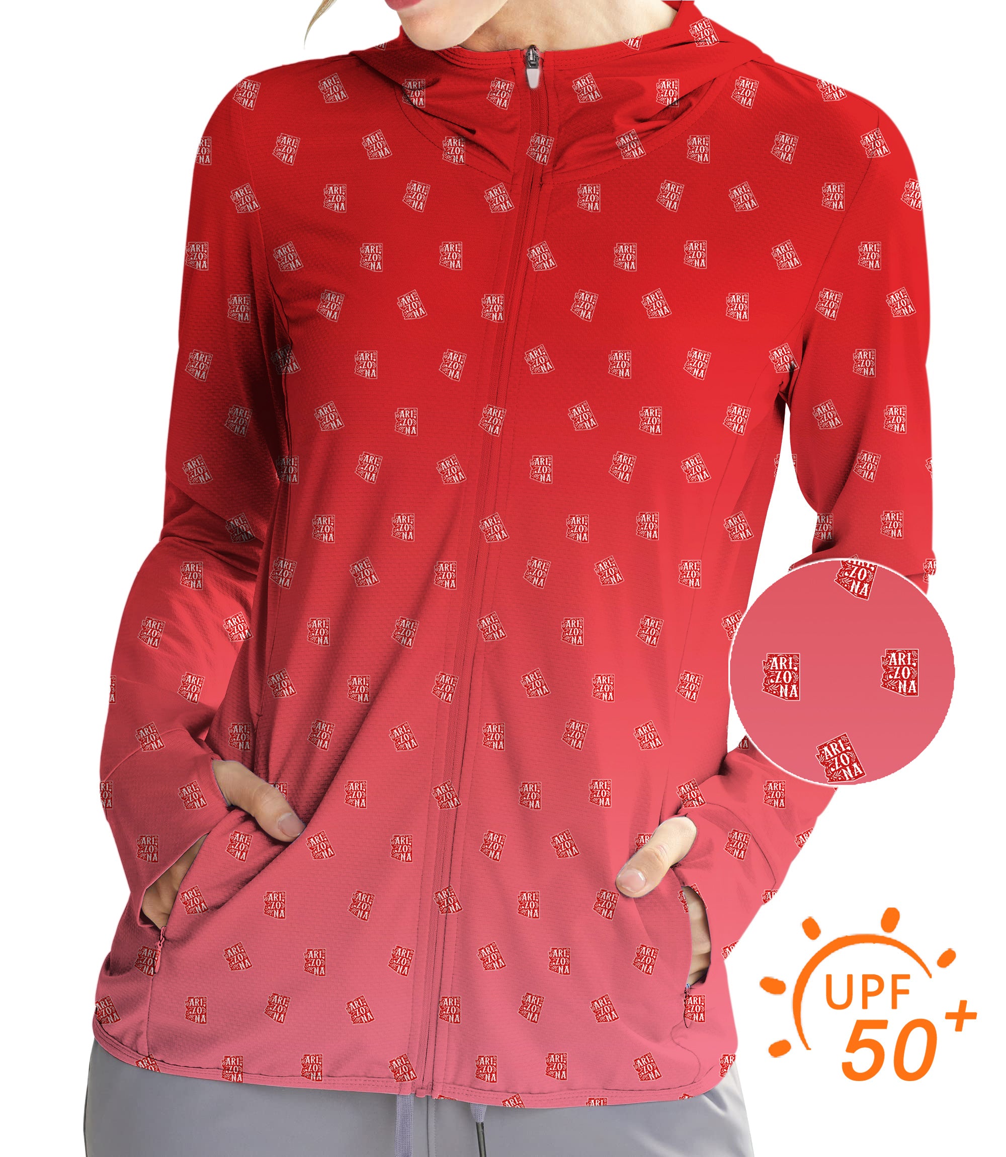 Women's Outdoor Red Arizona Golf Sun Protection Slim Fit zip hoodies