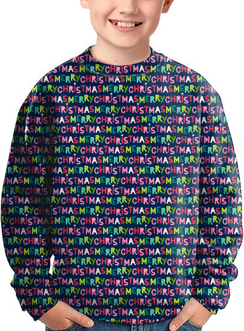 Stars Snowflakes Christmas Crewneck Pullover Kids Ugly Sweater