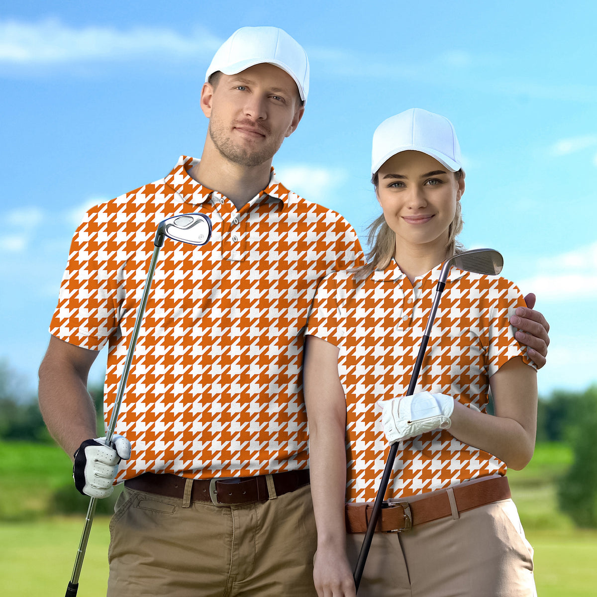 Couple Halloween yellow and white houndstooth set Golf Championship Trophy tournament