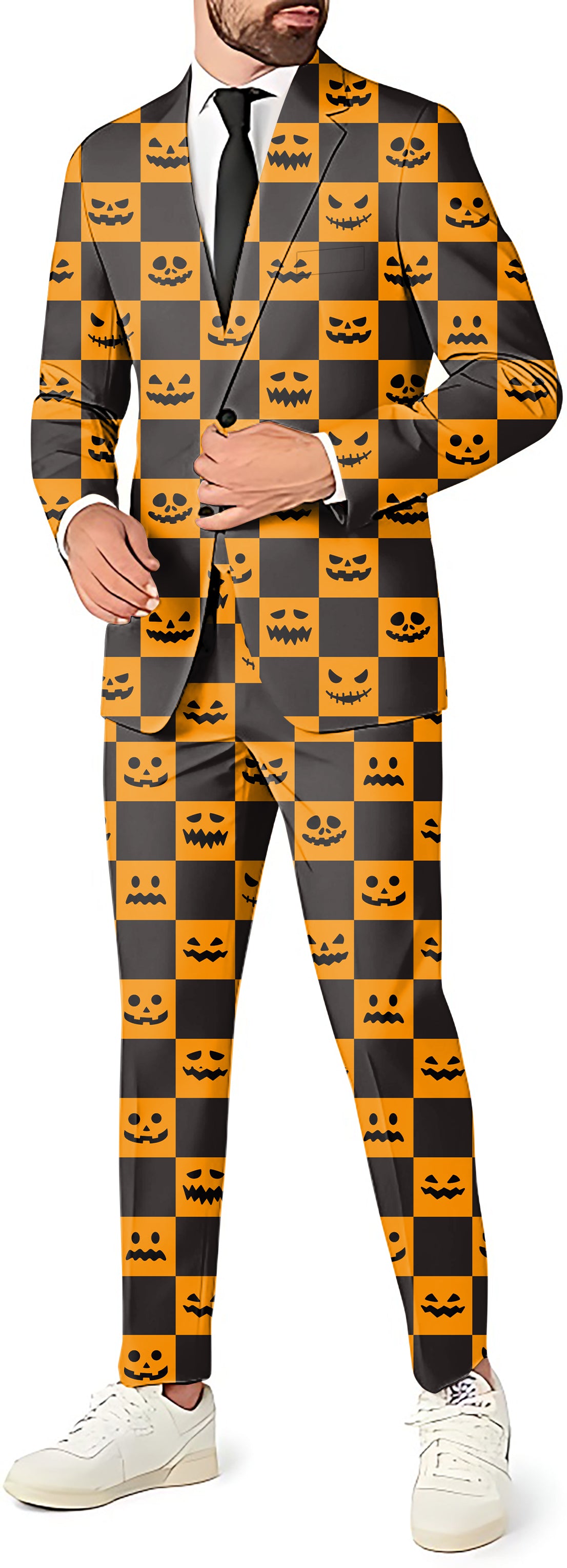 Halloween black and yellow checkerboard pumpkin Men's Party Costumes-Theme Party 2 or 3pcs Suit set-Blazer Pants & Vest