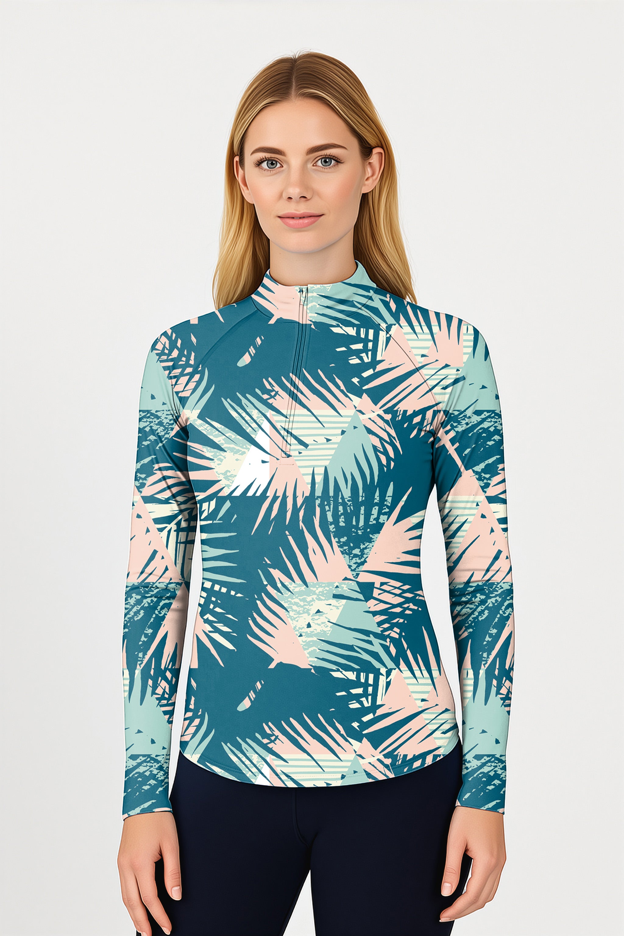 Pastel Jungle Women's Golf Active 3/4 Zipper Top Long Sleeves