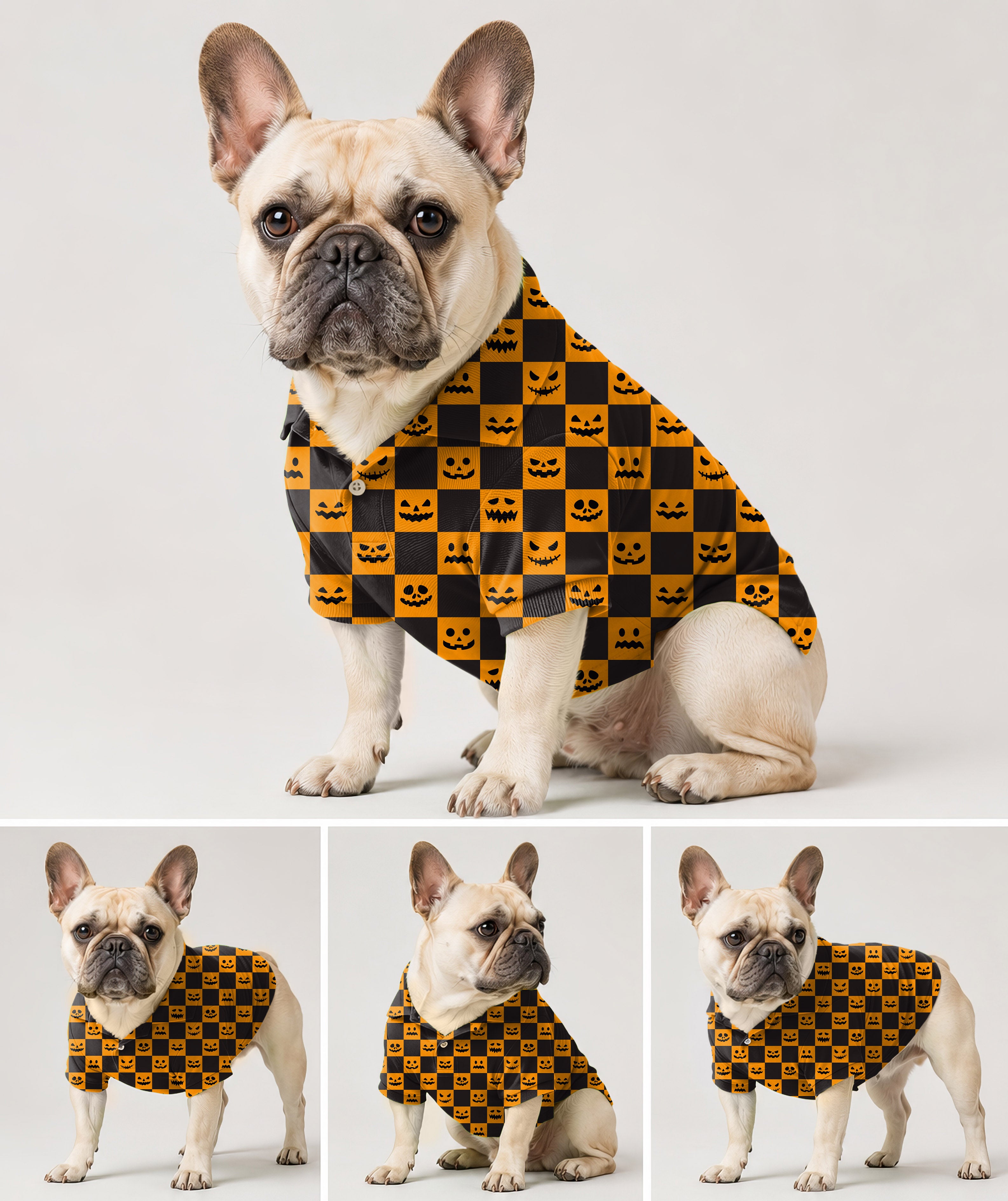 Dog's Halloween black and yellow checkerboard pumpkin Golf Polo