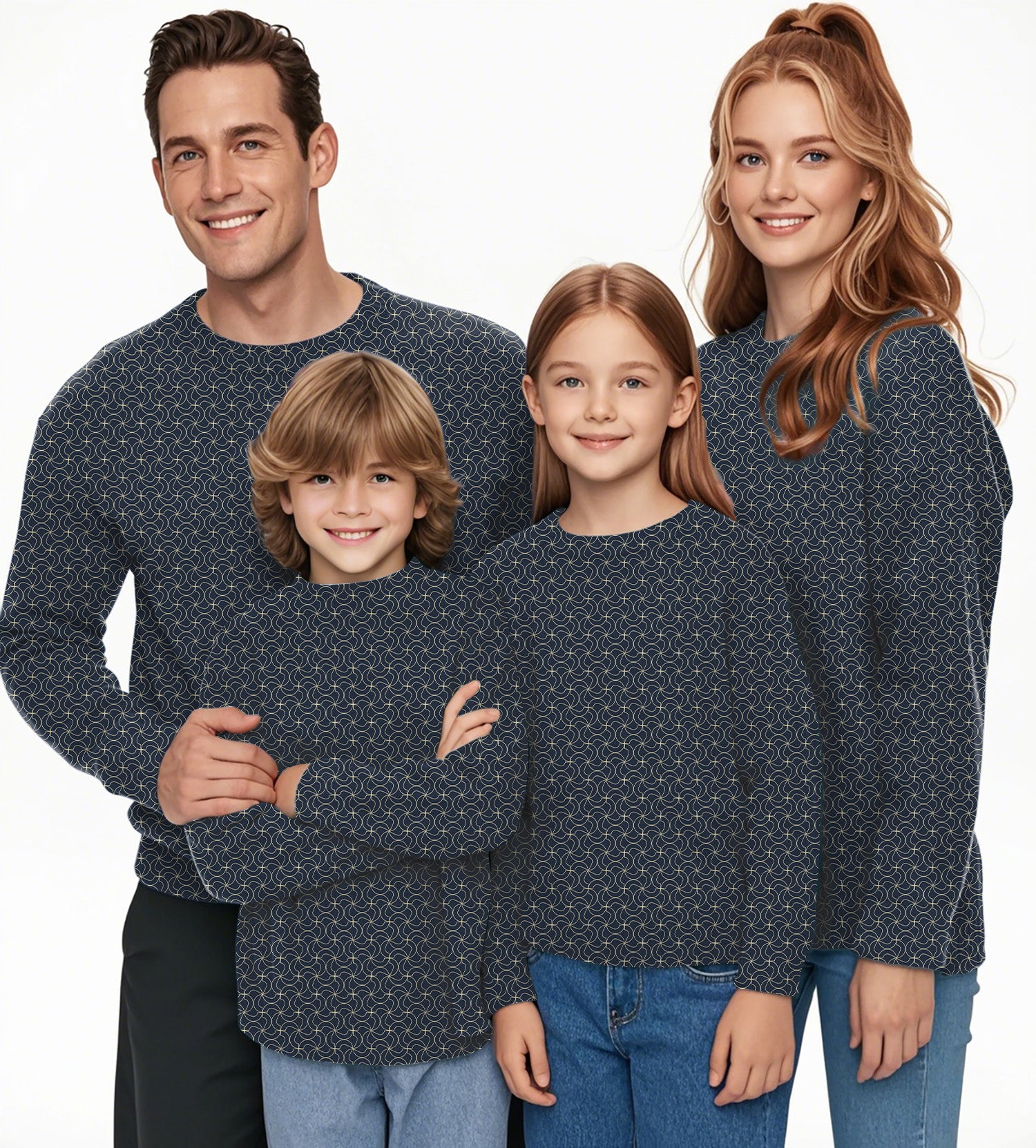 navy blue floral Crewneck Pullover Ugly Sweater Men Women boy girl family limited edition